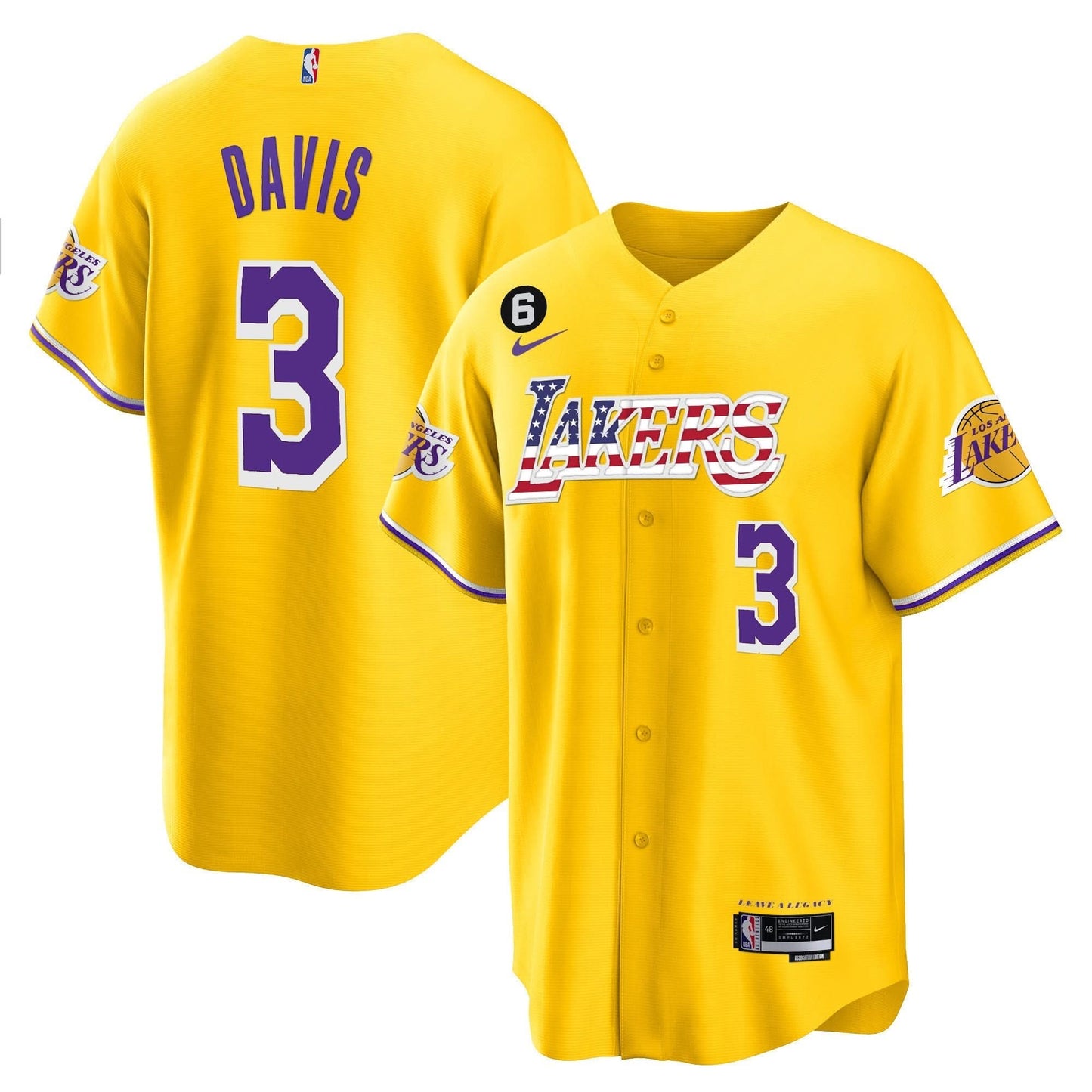 Los Angeles Lakers Flag Baseball Jersey - All Stitched
