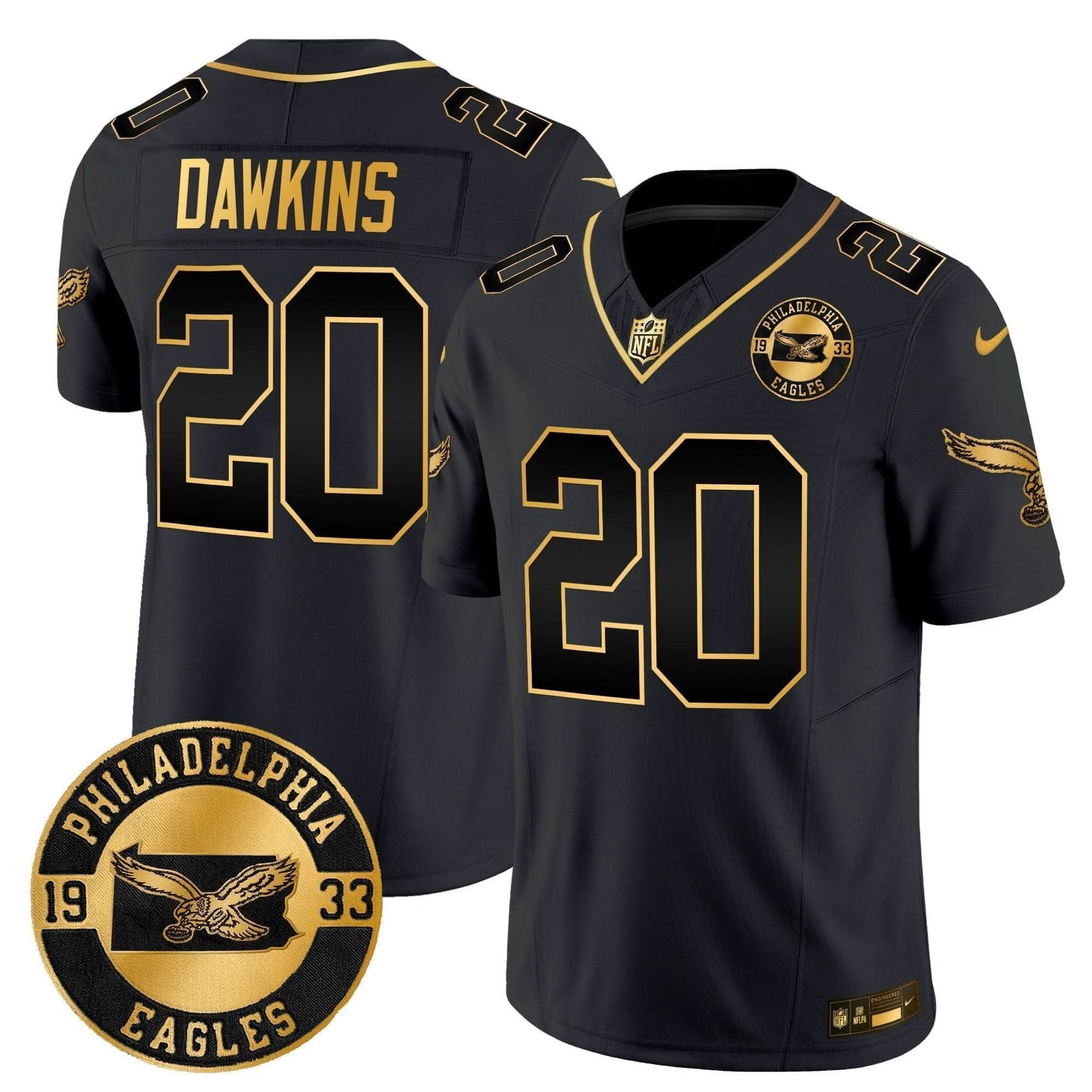Philadelphia Eagles 2024 Throwback Gold Vapor Limited Jersey - Est. 1933 Patch - All Stitched