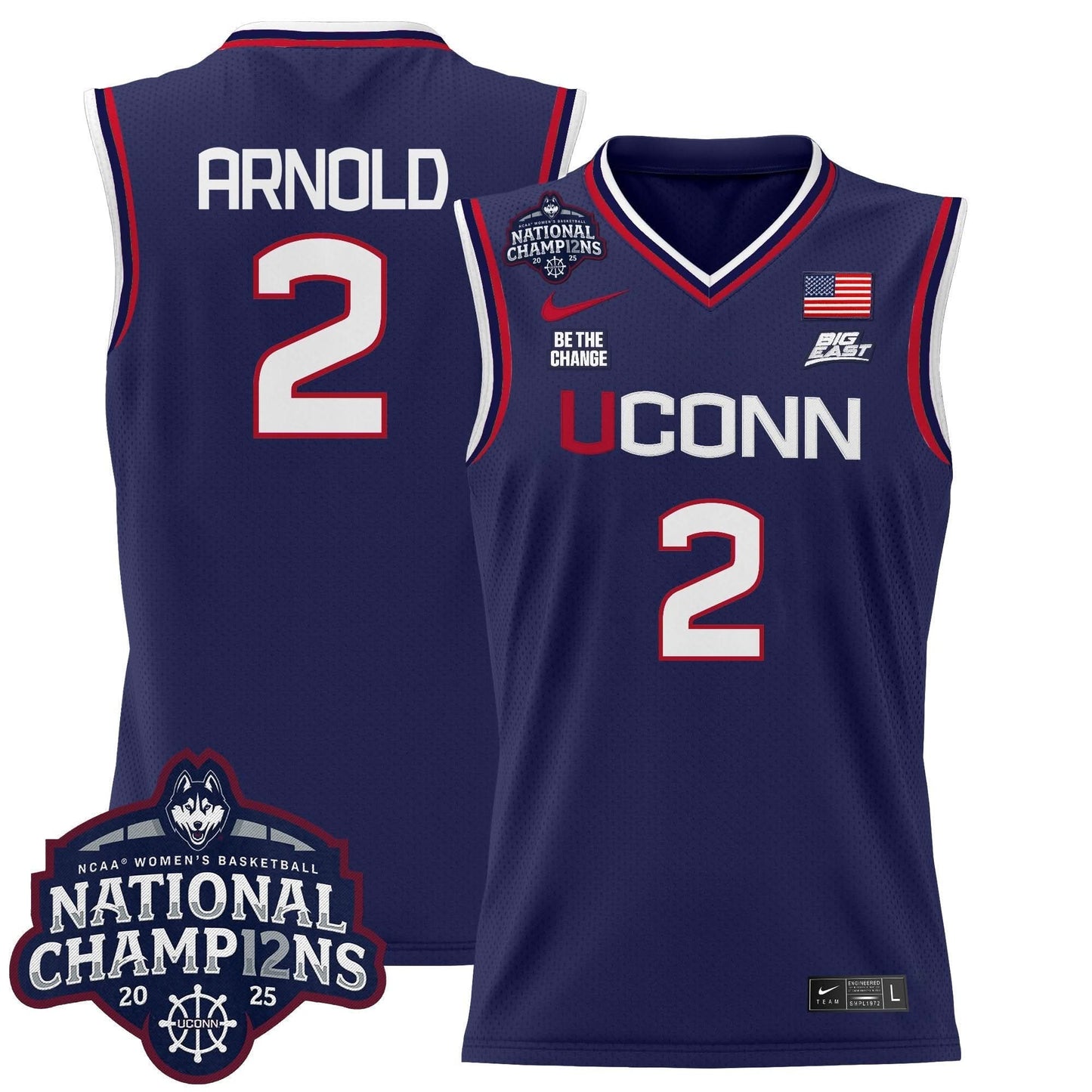 UConn Huskies 2025 Women's National Champions Patch Lightweight Basketball Jersey - All Stitched