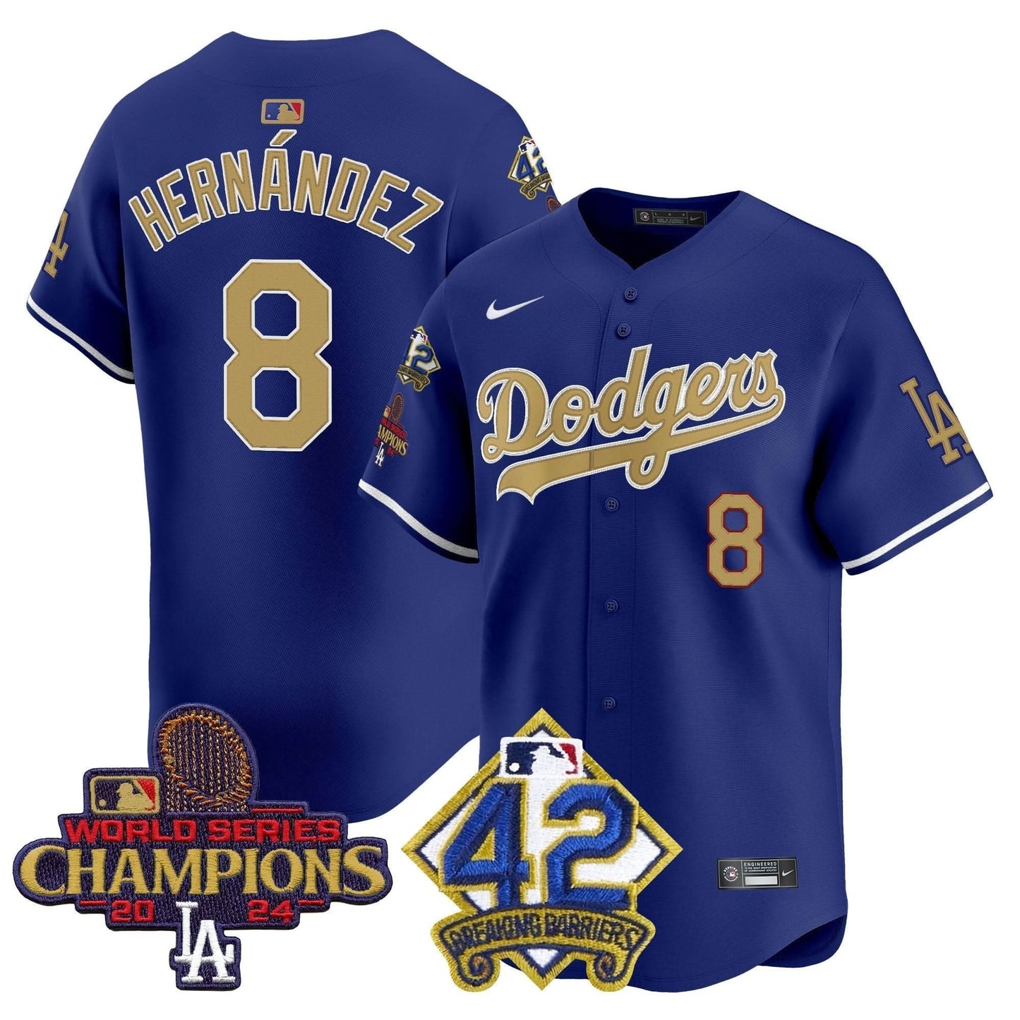 Dodgers 2024 World Series Champions & Jackie Robinson Patch Vapor Premier Limited Jersey - All Stitched