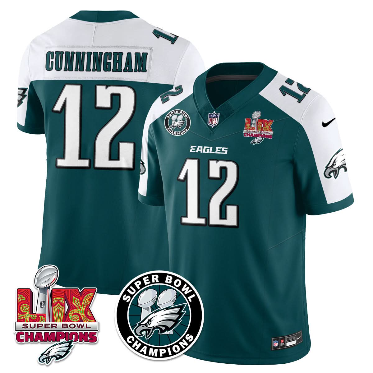 Philadelphia Eagles Super Bowl LIX Champions Jersey - All Stitched