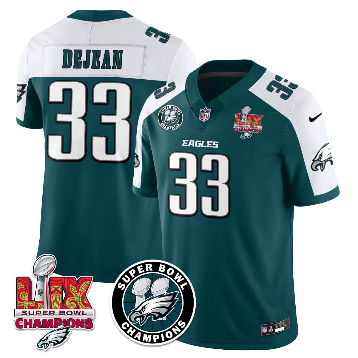 Philadelphia Eagles Super Bowl LIX Champions Jersey - All Stitched