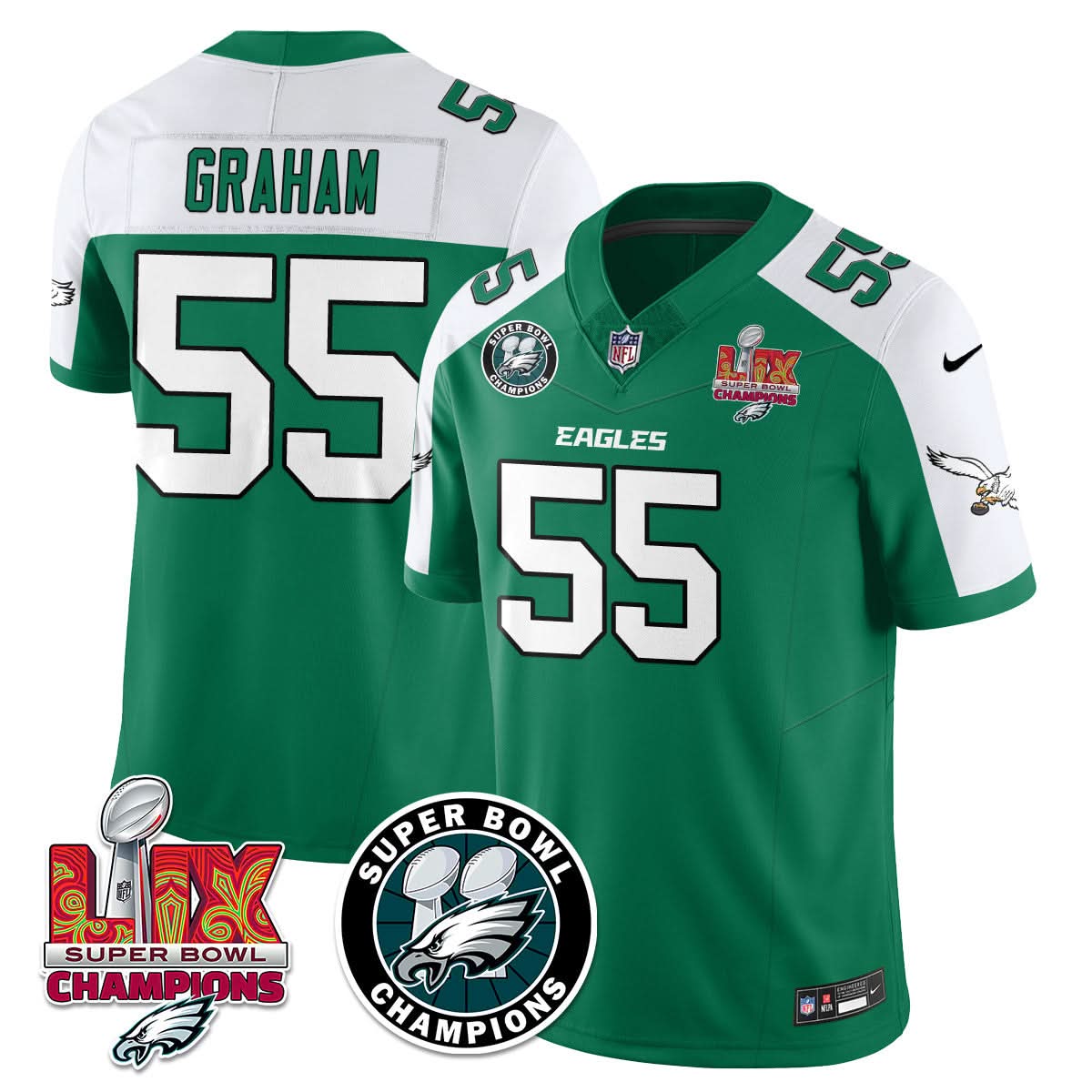Philadelphia Eagles Super Bowl LIX Champions Jersey - All Stitched