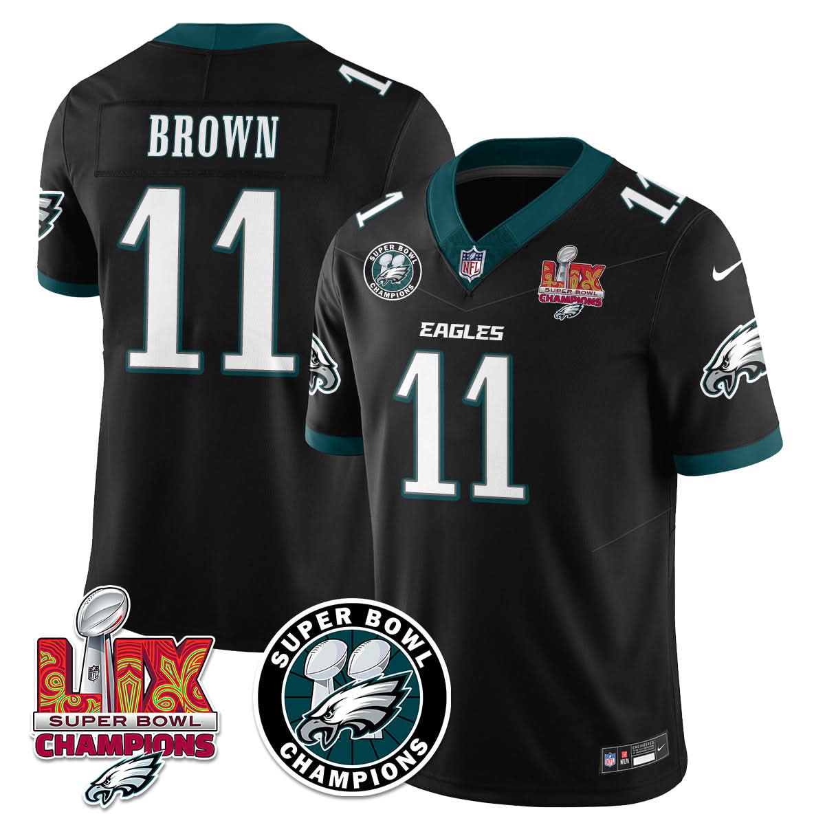 Philadelphia Eagles Super Bowl LIX Champions Jersey - All Stitched