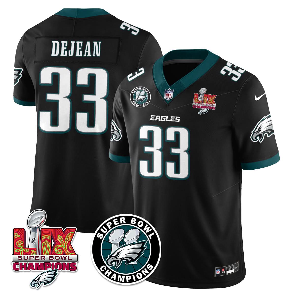 Philadelphia Eagles Super Bowl LIX Champions Jersey - All Stitched