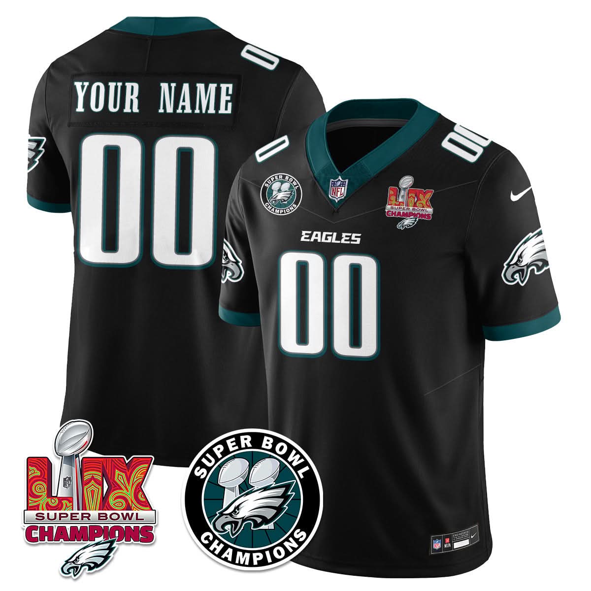 Philadelphia Eagles Super Bowl LIX Champions Jersey - All Stitched