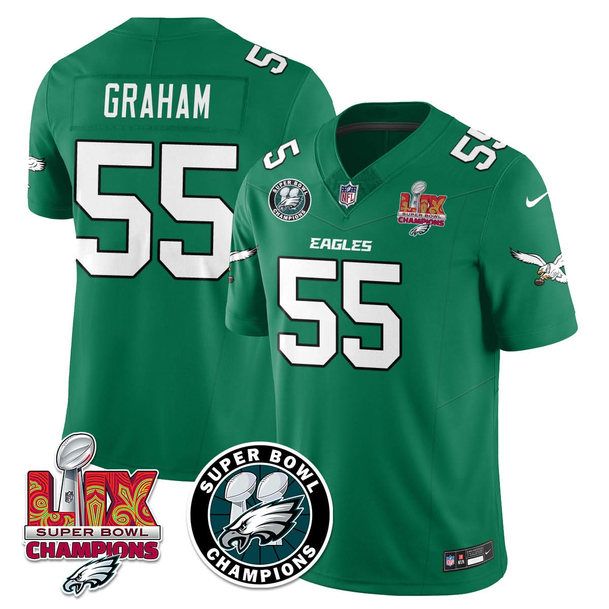 Philadelphia Eagles Super Bowl LIX Champions Jersey - All Stitched