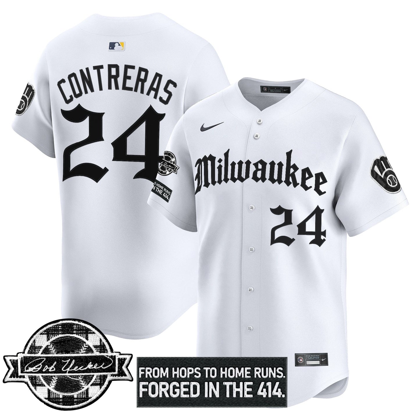 Milwaukee Brewers Bob Uecker Patch Vapor Premier Limited Jersey - Gothic Edition - All Stitched