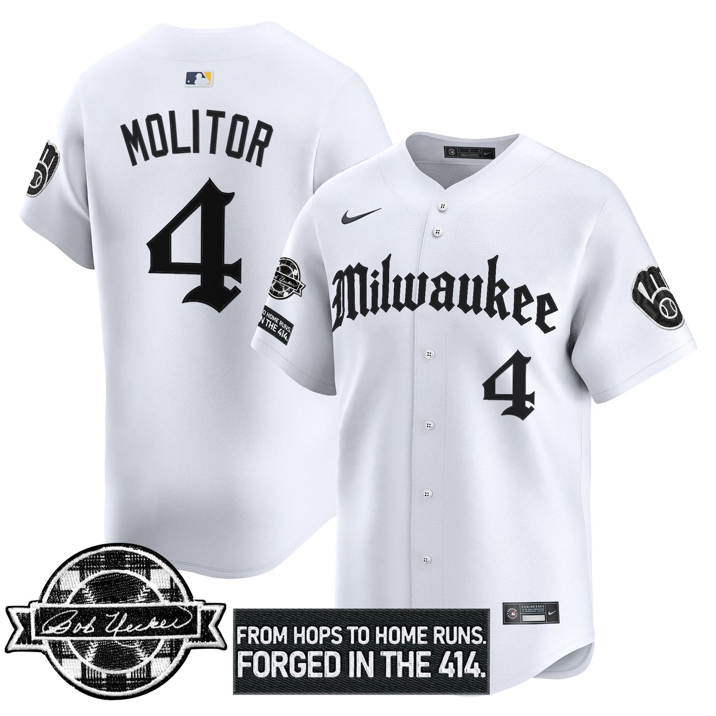 Milwaukee Brewers Bob Uecker Patch Vapor Premier Limited Jersey - Gothic Edition - All Stitched