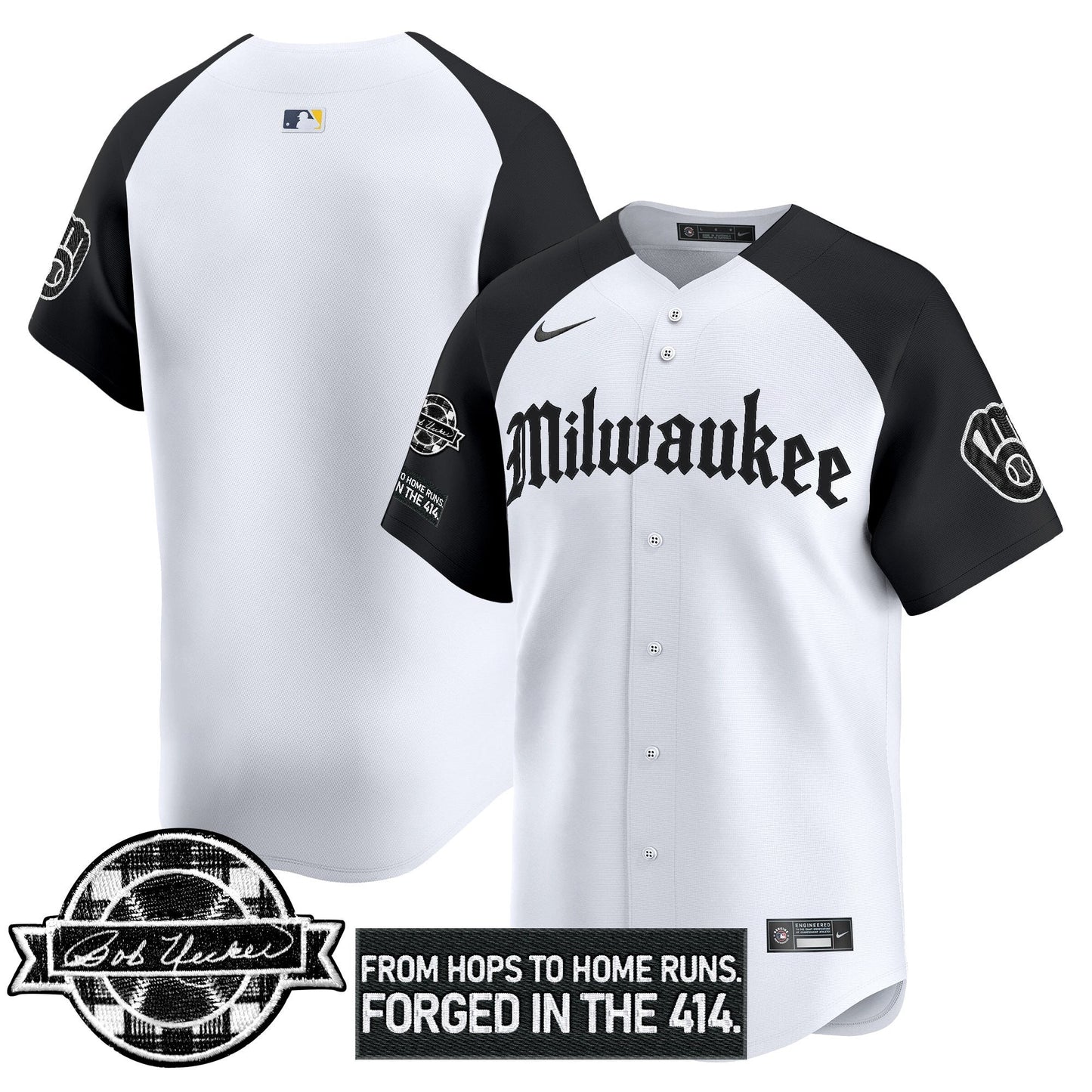 Milwaukee Brewers Bob Uecker Patch Vapor Premier Limited Jersey - Gothic Edition - All Stitched