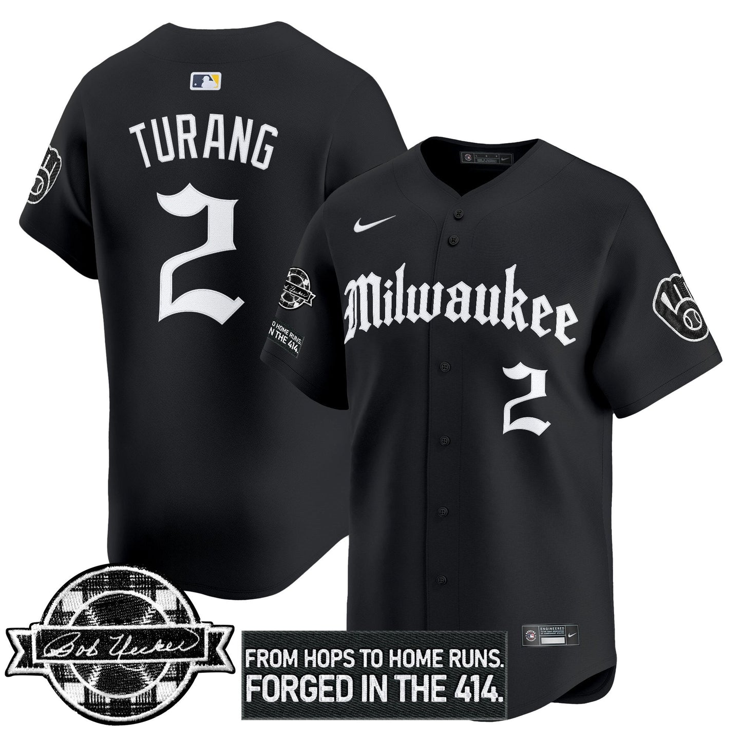 Milwaukee Brewers Bob Uecker Patch Vapor Premier Limited Jersey - Gothic Edition - All Stitched