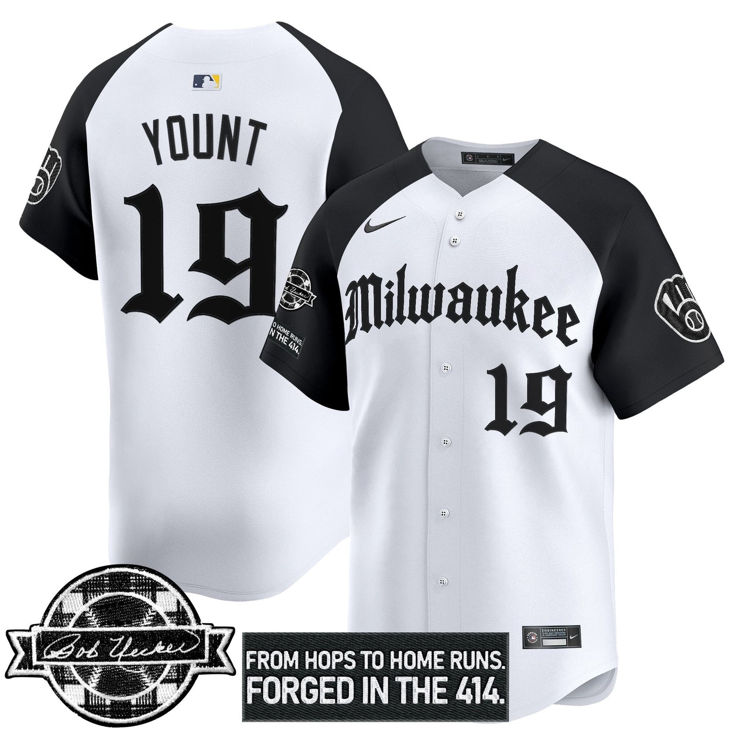 Milwaukee Brewers Bob Uecker Patch Vapor Premier Limited Jersey - Gothic Edition - All Stitched