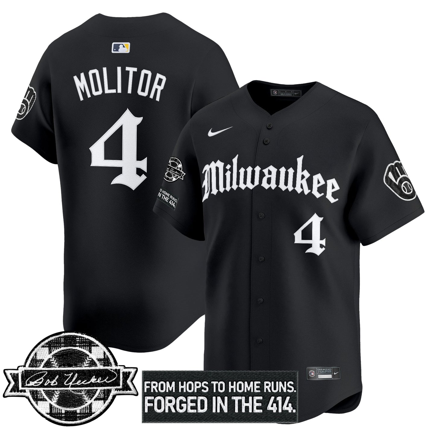 Milwaukee Brewers Bob Uecker Patch Vapor Premier Limited Jersey - Gothic Edition - All Stitched