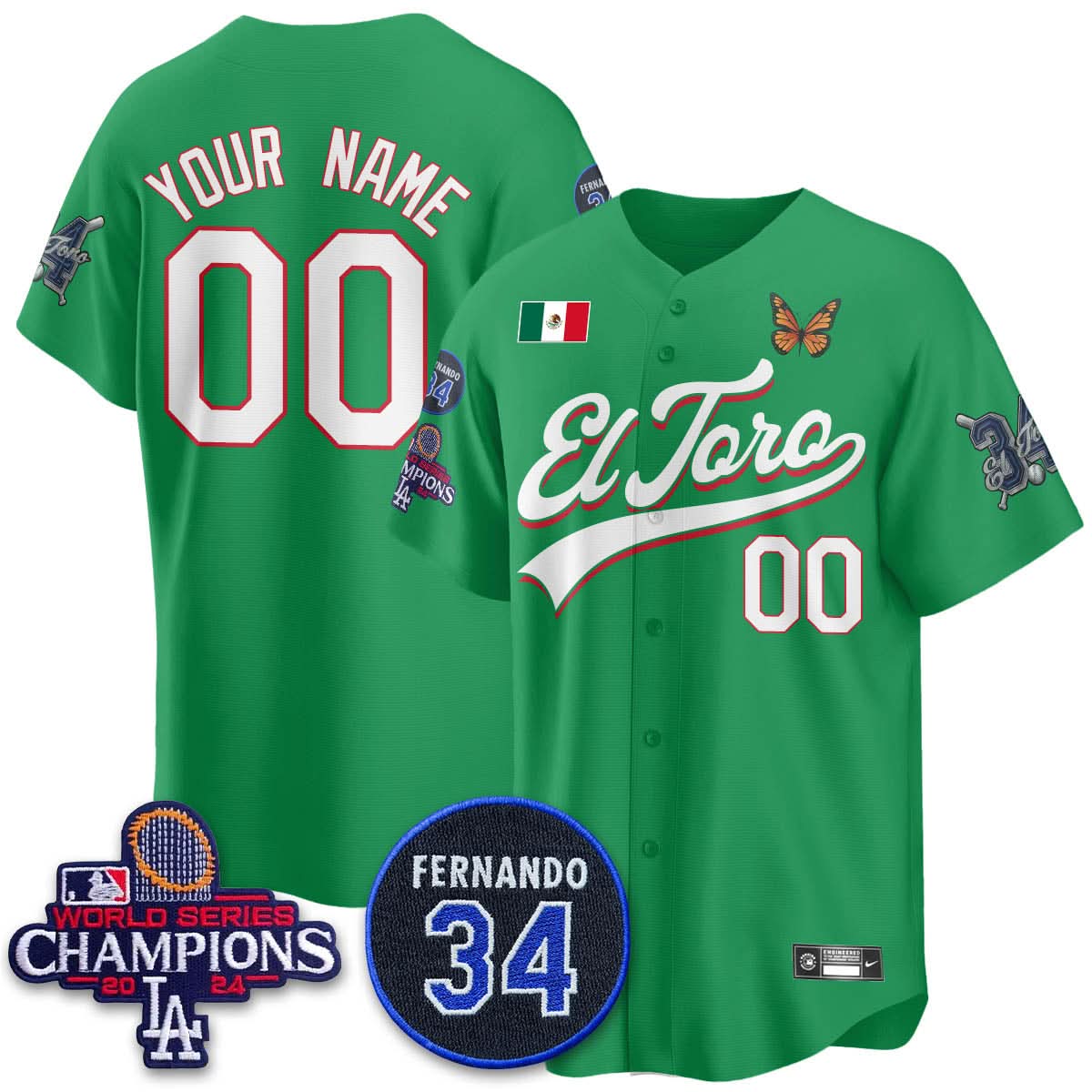 Los Angeles Dodgers Mexican "For 34" Custom Jersey - All Stitched