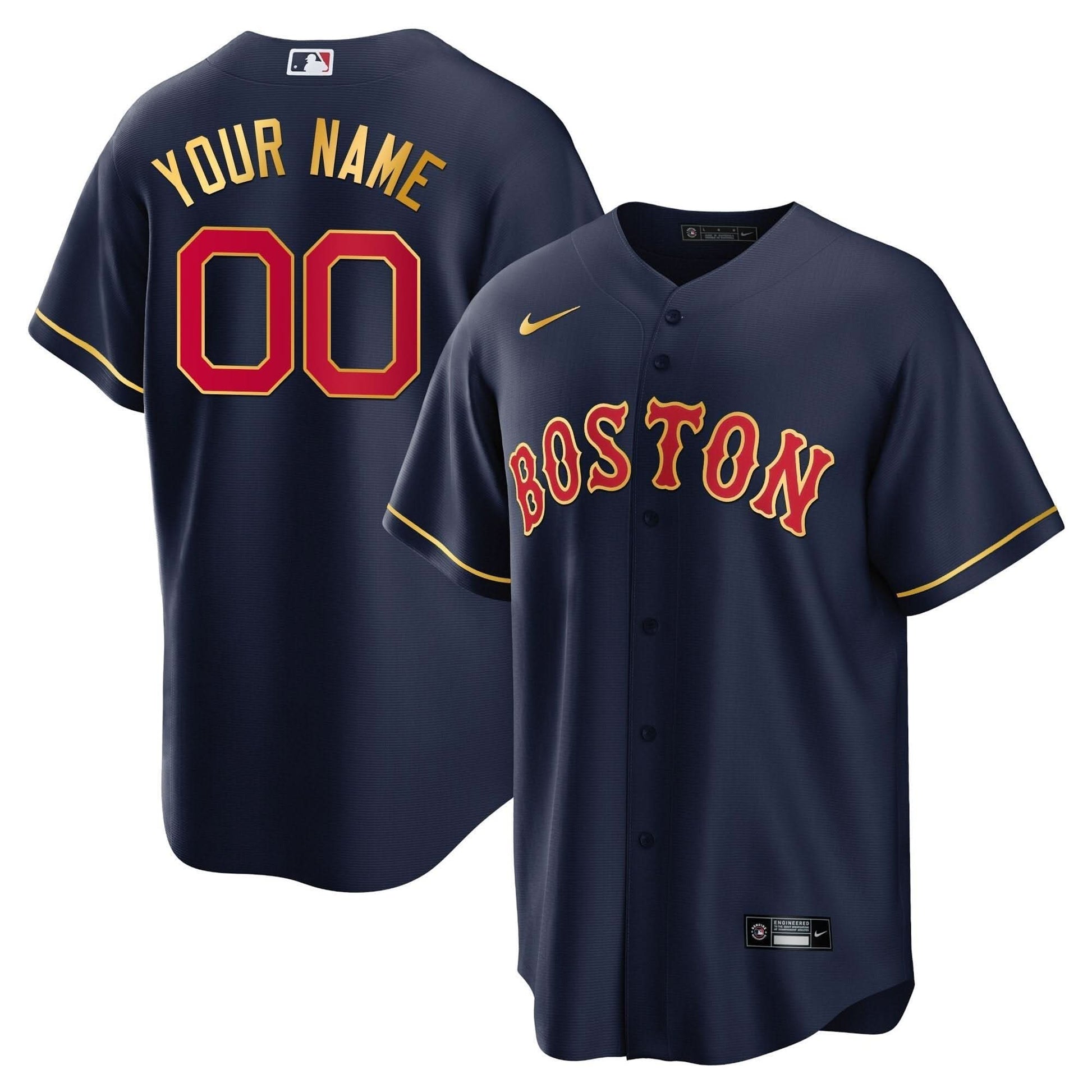 Boston Red Sox Gold Trim Custom Jersey - All Stitched