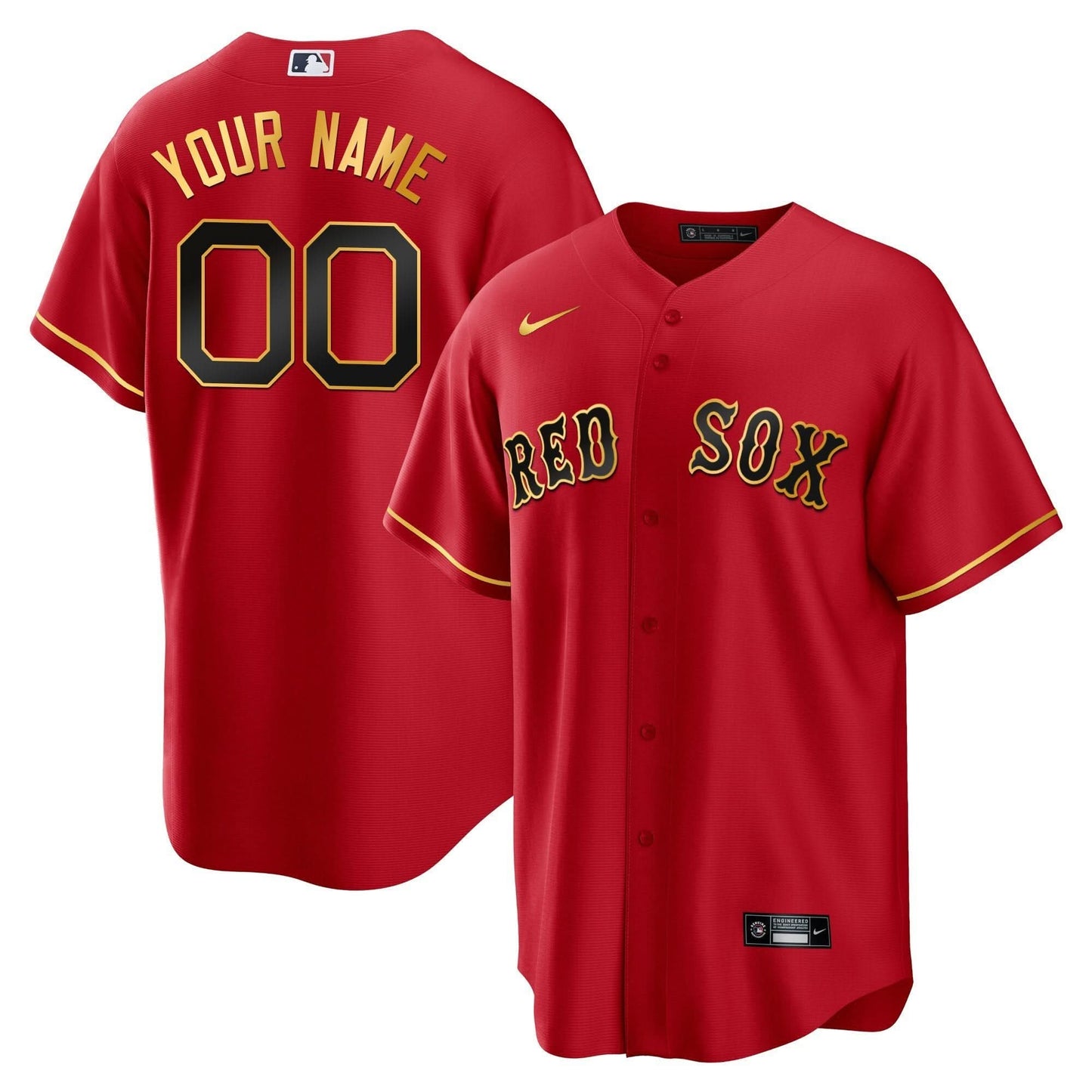 Boston Red Sox Gold Trim Custom Jersey - All Stitched