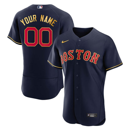 Boston Red Sox Gold Trim Custom Jersey - All Stitched