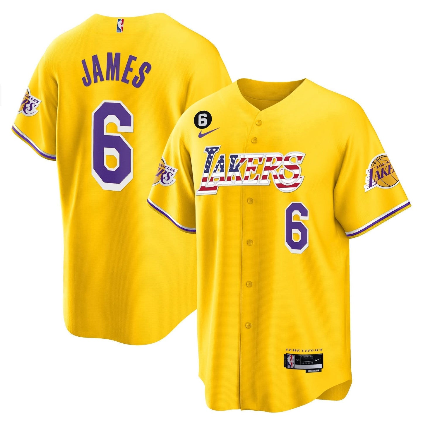 Los Angeles Lakers Flag Baseball Jersey - All Stitched