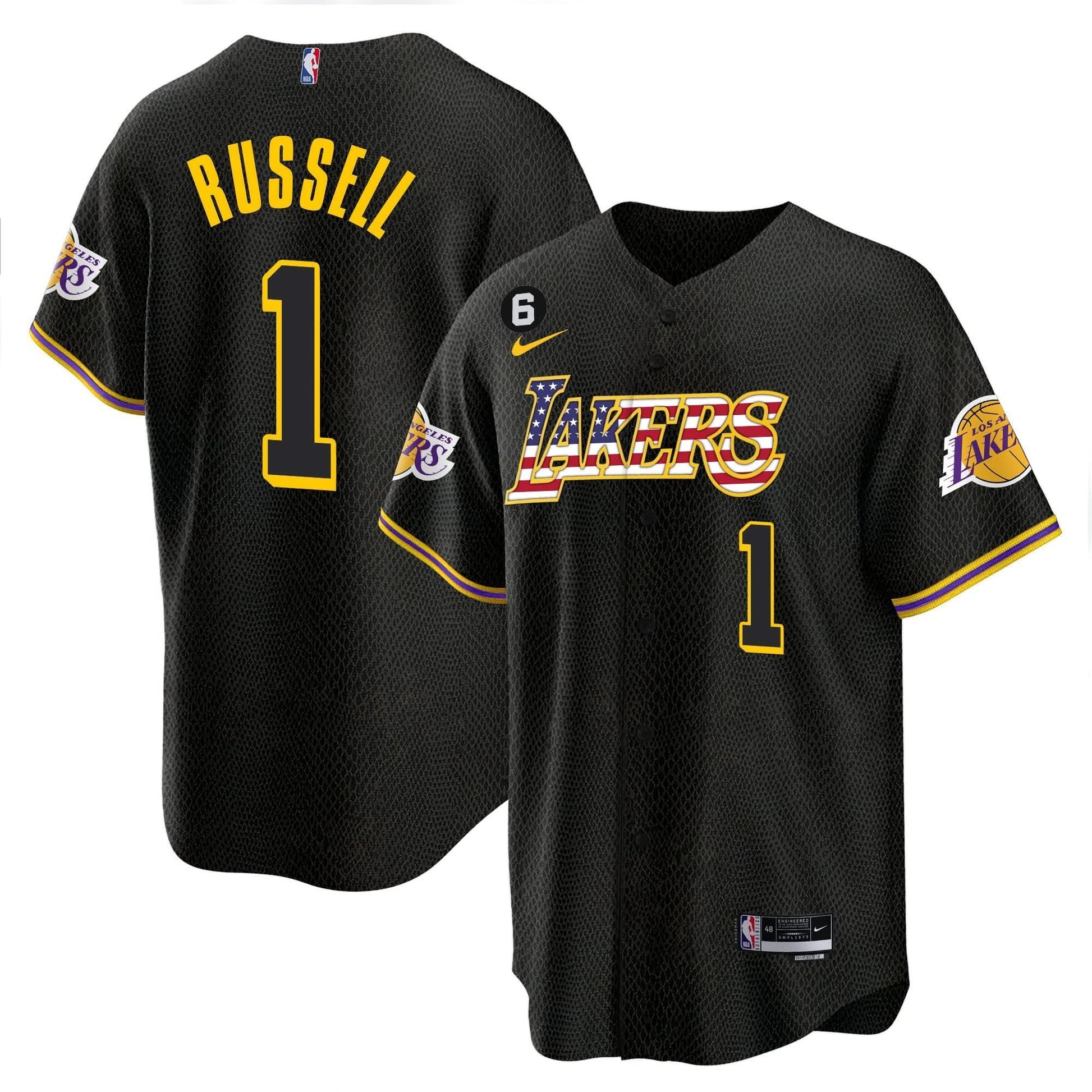 Los Angeles Lakers Flag Baseball Jersey - All Stitched