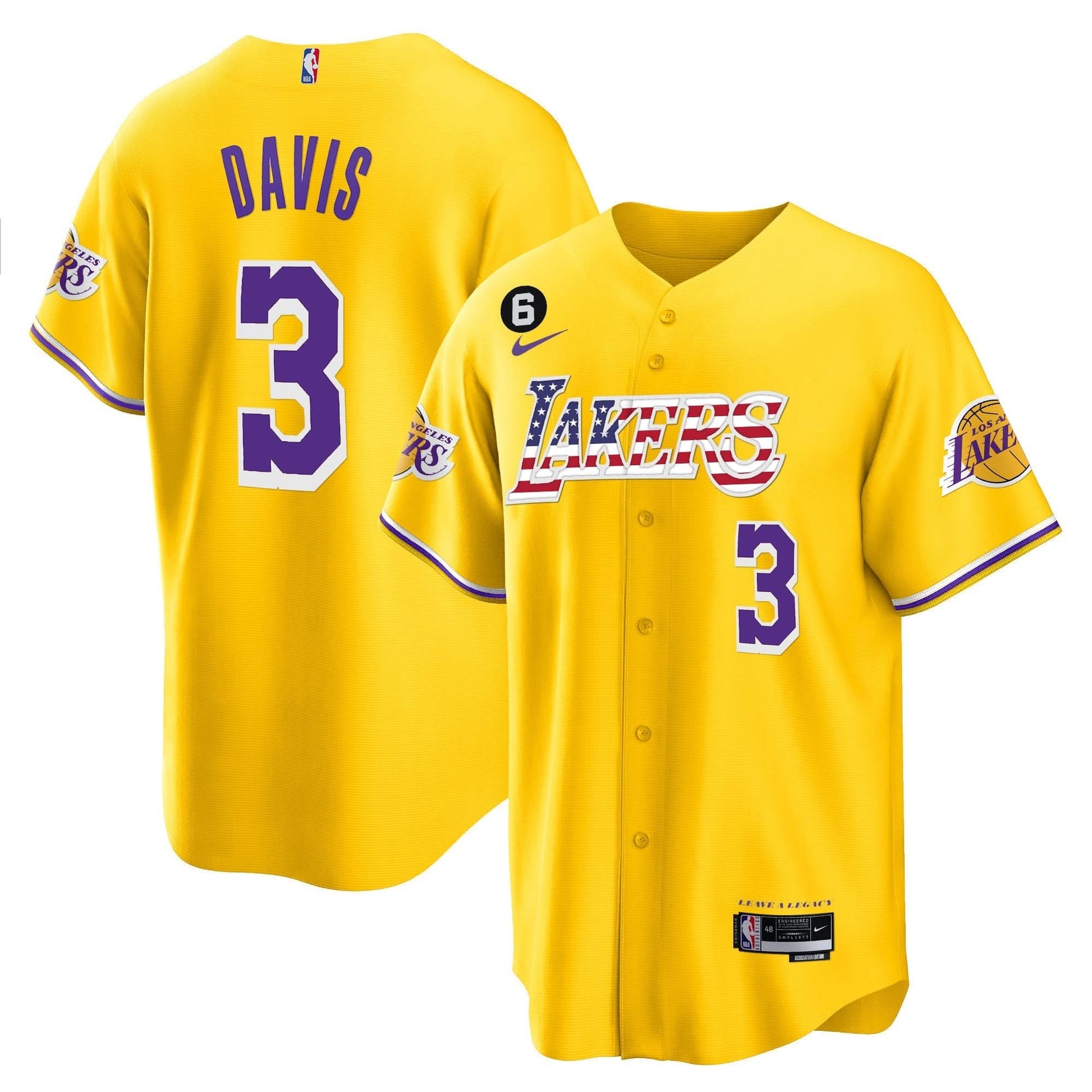 Los Angeles Lakers Flag Baseball Jersey - All Stitched