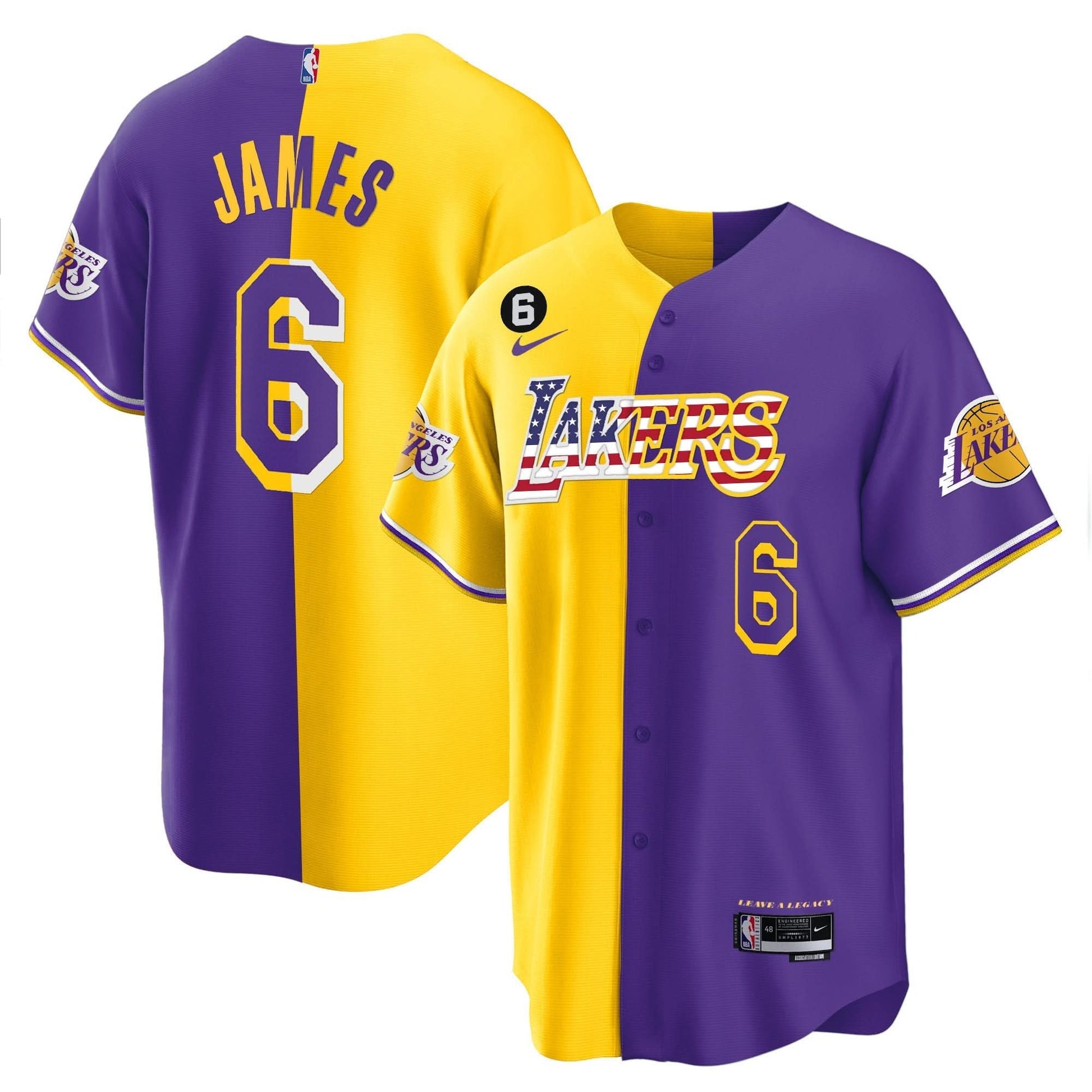 Los Angeles Lakers Flag Baseball Jersey - All Stitched
