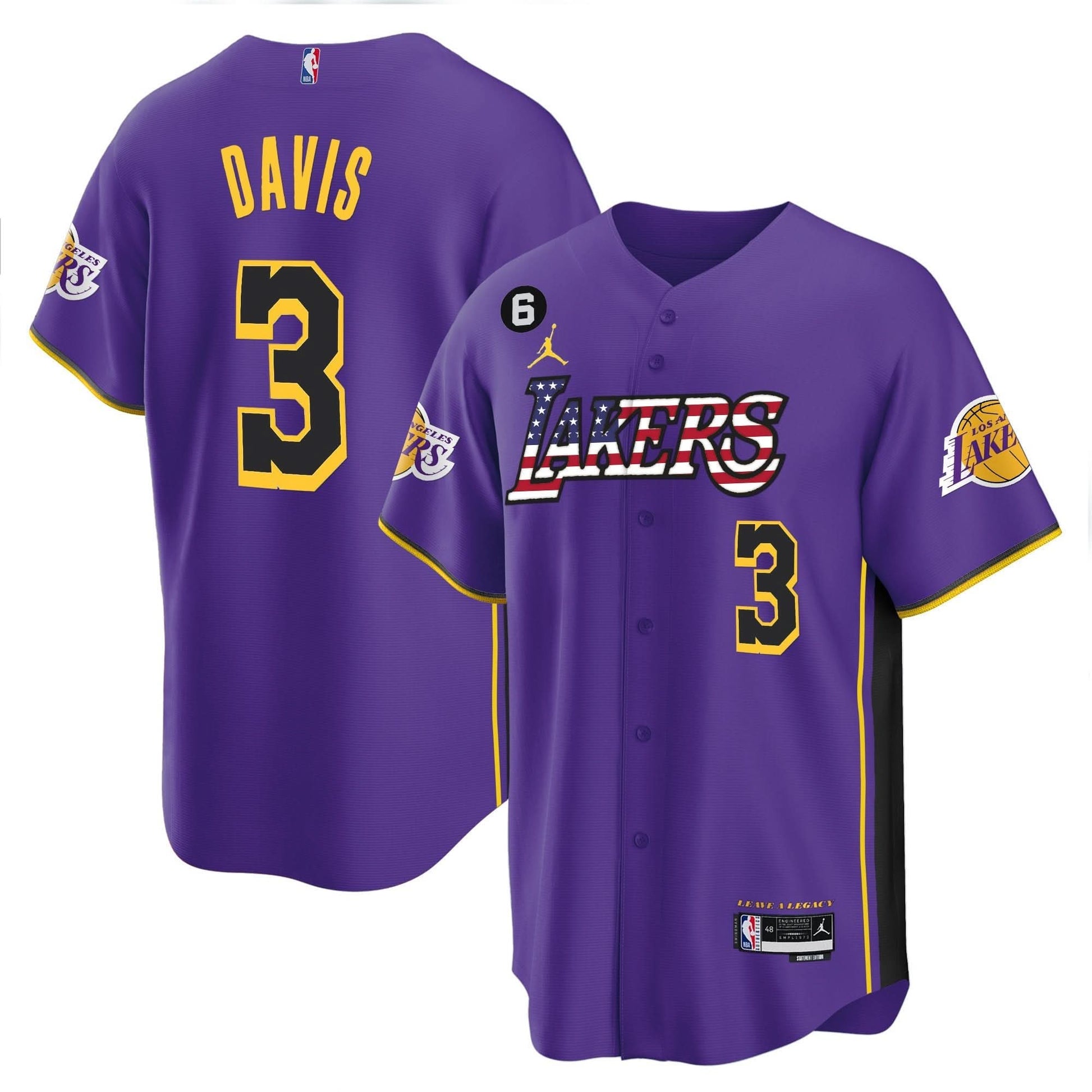 Los Angeles Lakers Flag Baseball Jersey - All Stitched