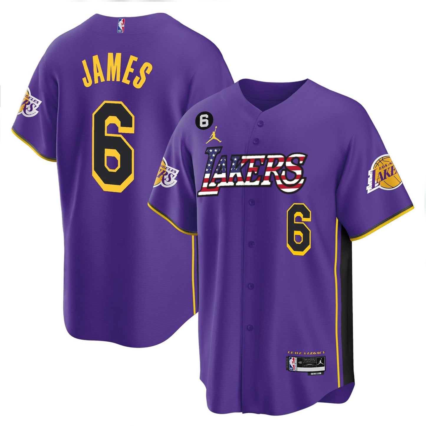 Los Angeles Lakers Flag Baseball Jersey - All Stitched