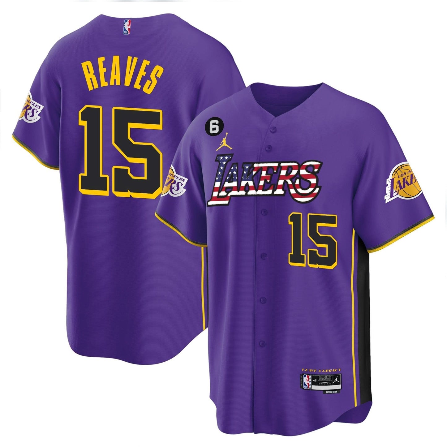 Los Angeles Lakers Flag Baseball Jersey - All Stitched