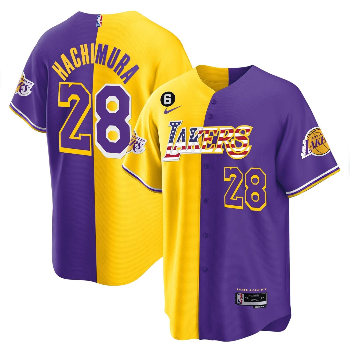 Los Angeles Lakers Flag Baseball Jersey - All Stitched