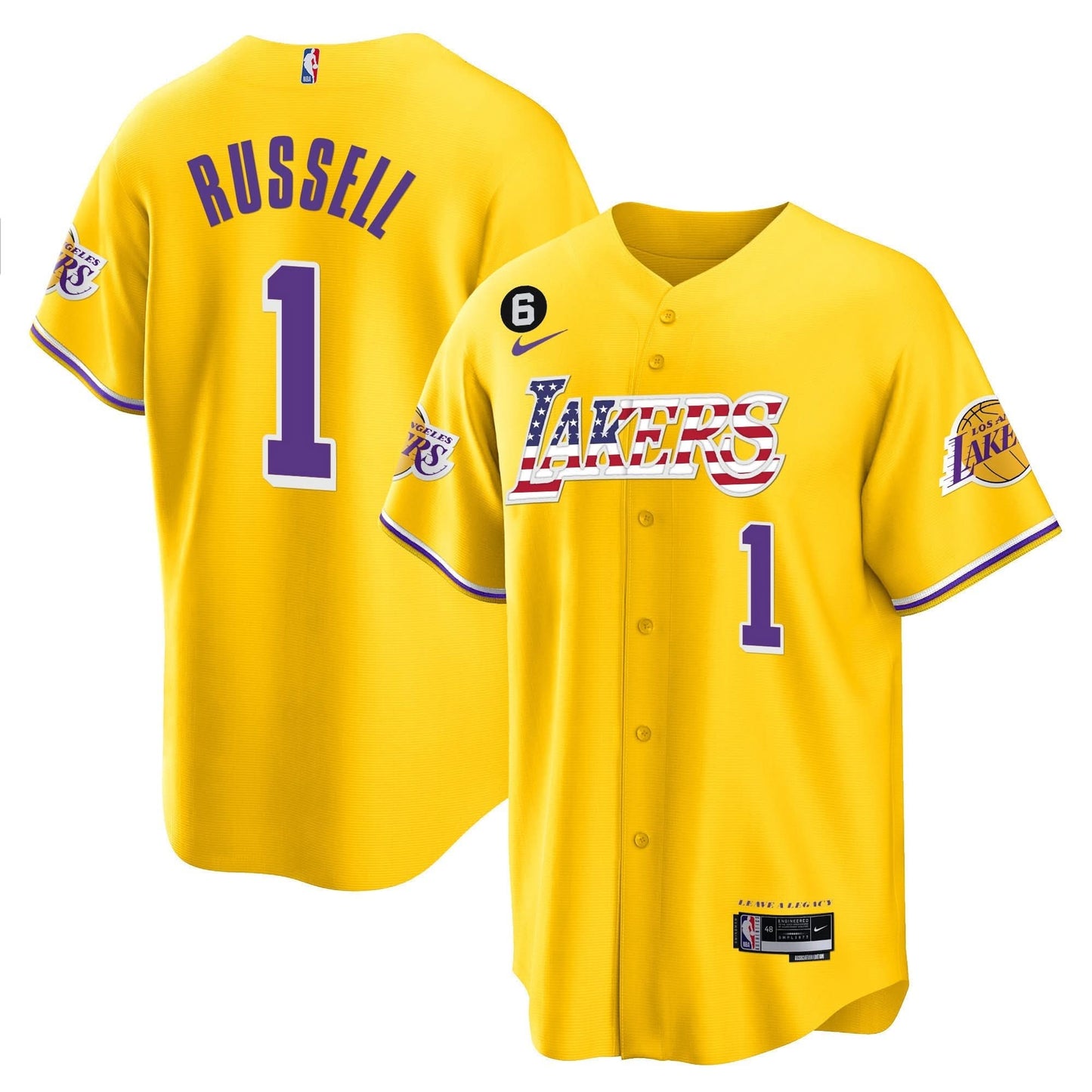 Los Angeles Lakers Flag Baseball Jersey - All Stitched