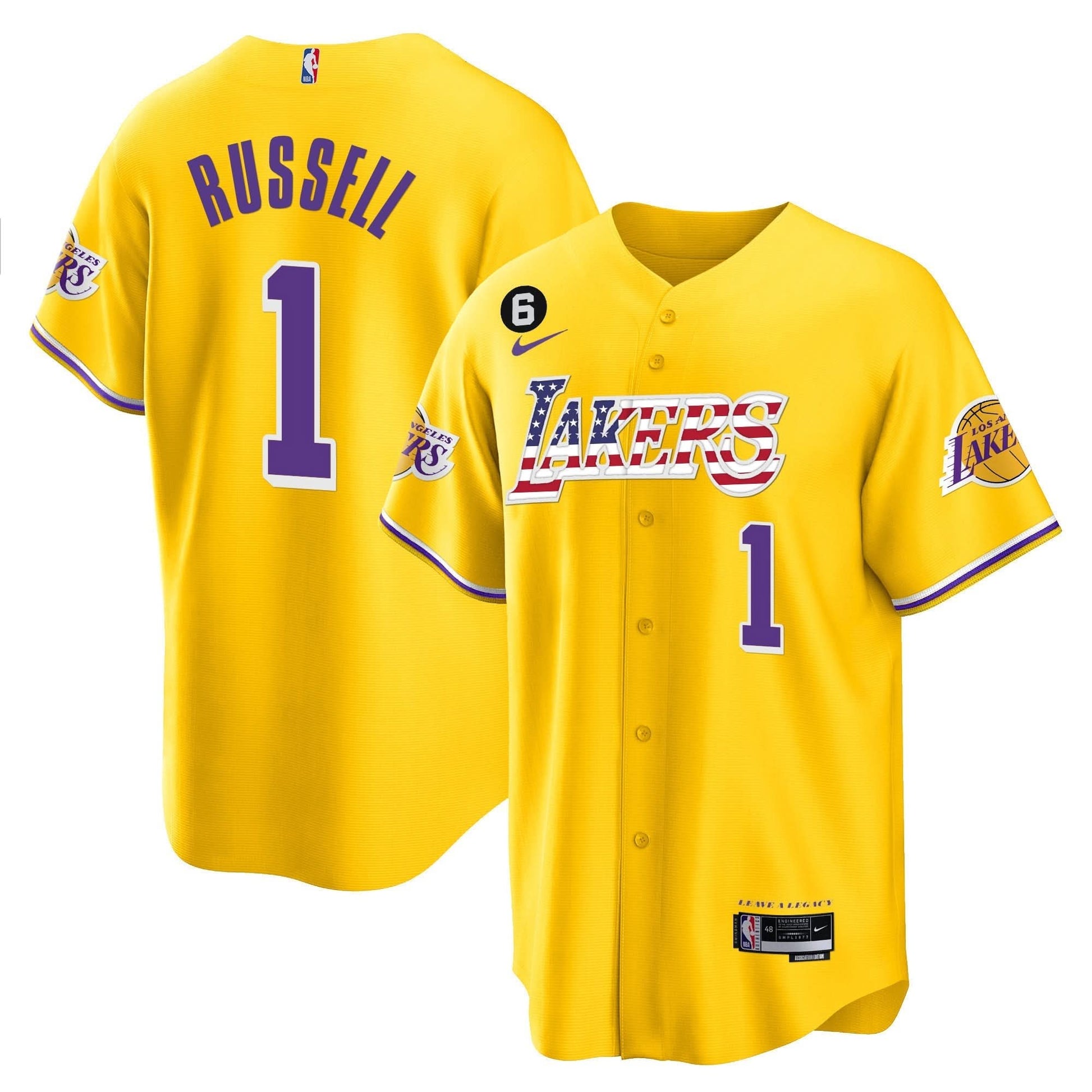 Los Angeles Lakers Flag Baseball Jersey - All Stitched