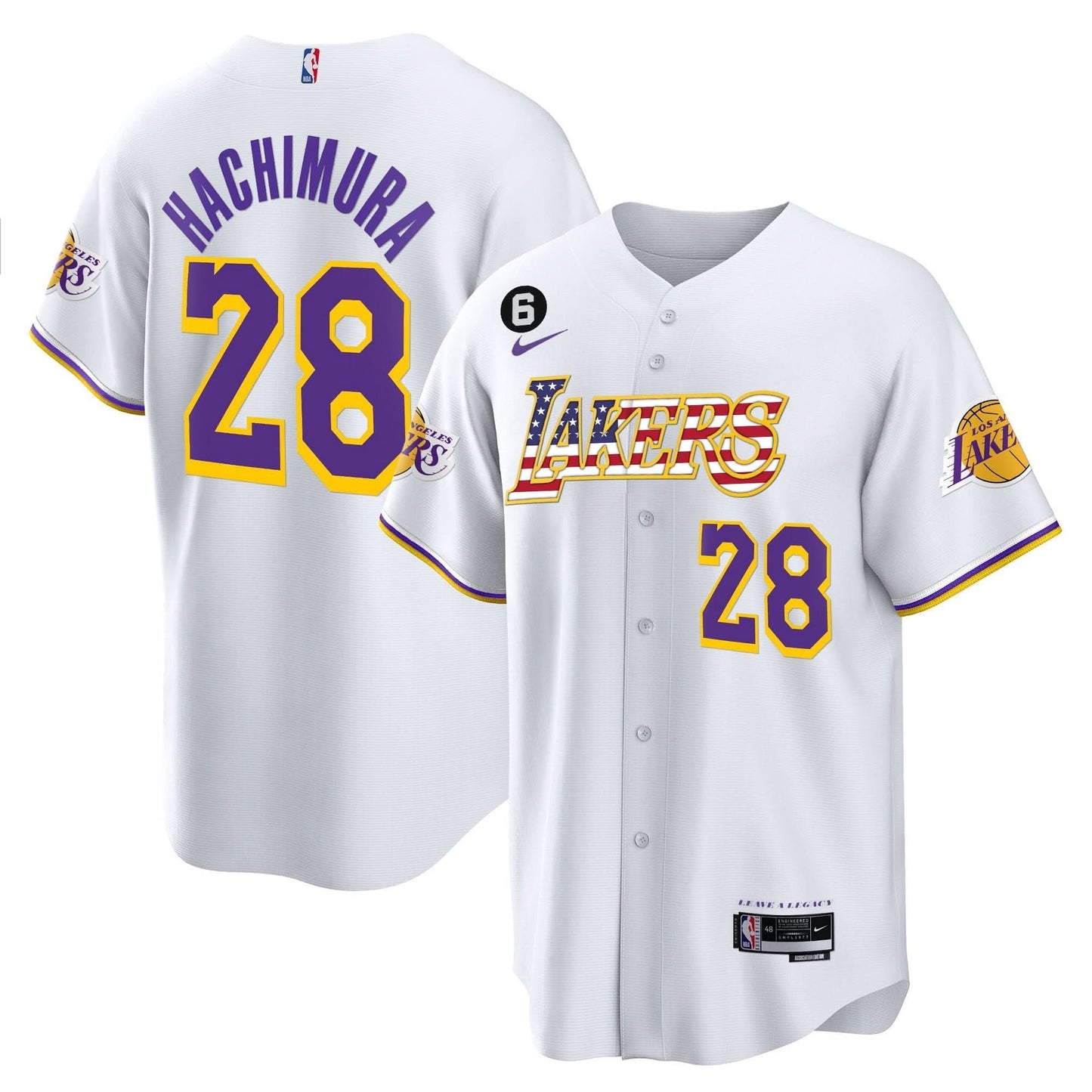 Los Angeles Lakers Flag Baseball Jersey - All Stitched
