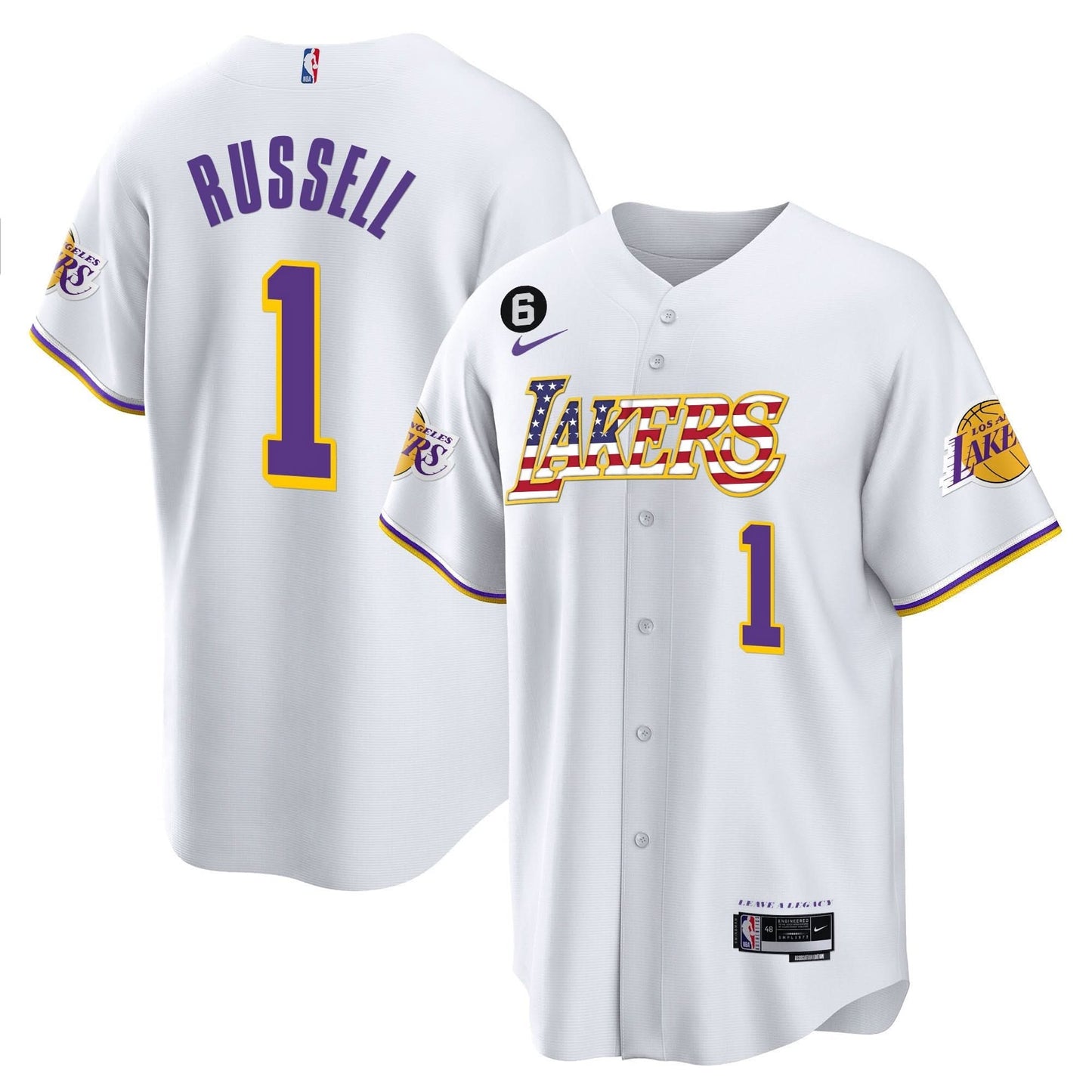 Los Angeles Lakers Flag Baseball Jersey - All Stitched
