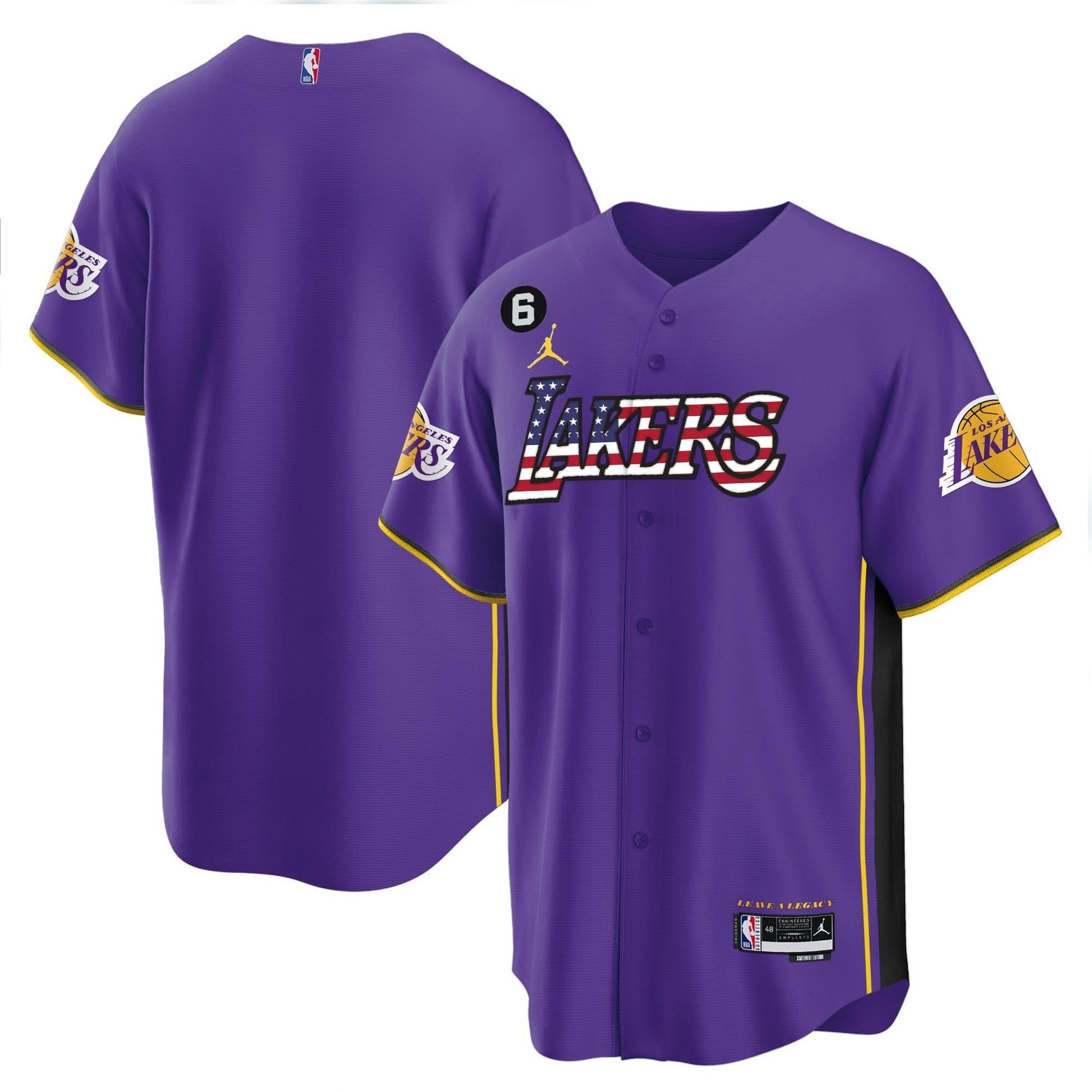 Los Angeles Lakers Flag Baseball Jersey - All Stitched