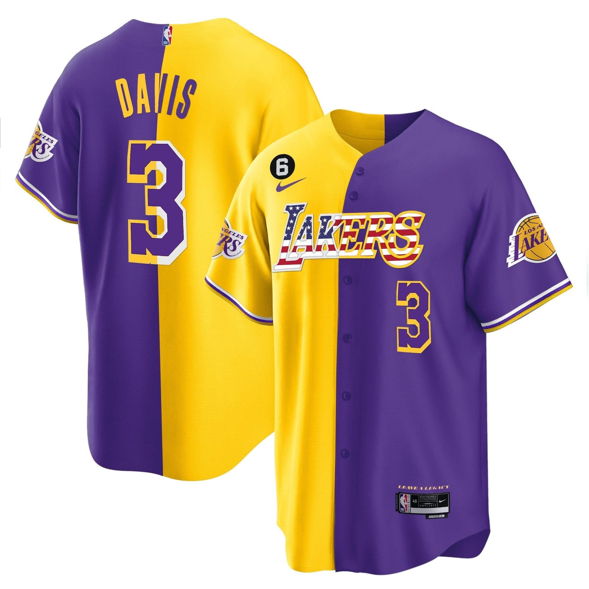 Los Angeles Lakers Flag Baseball Jersey - All Stitched