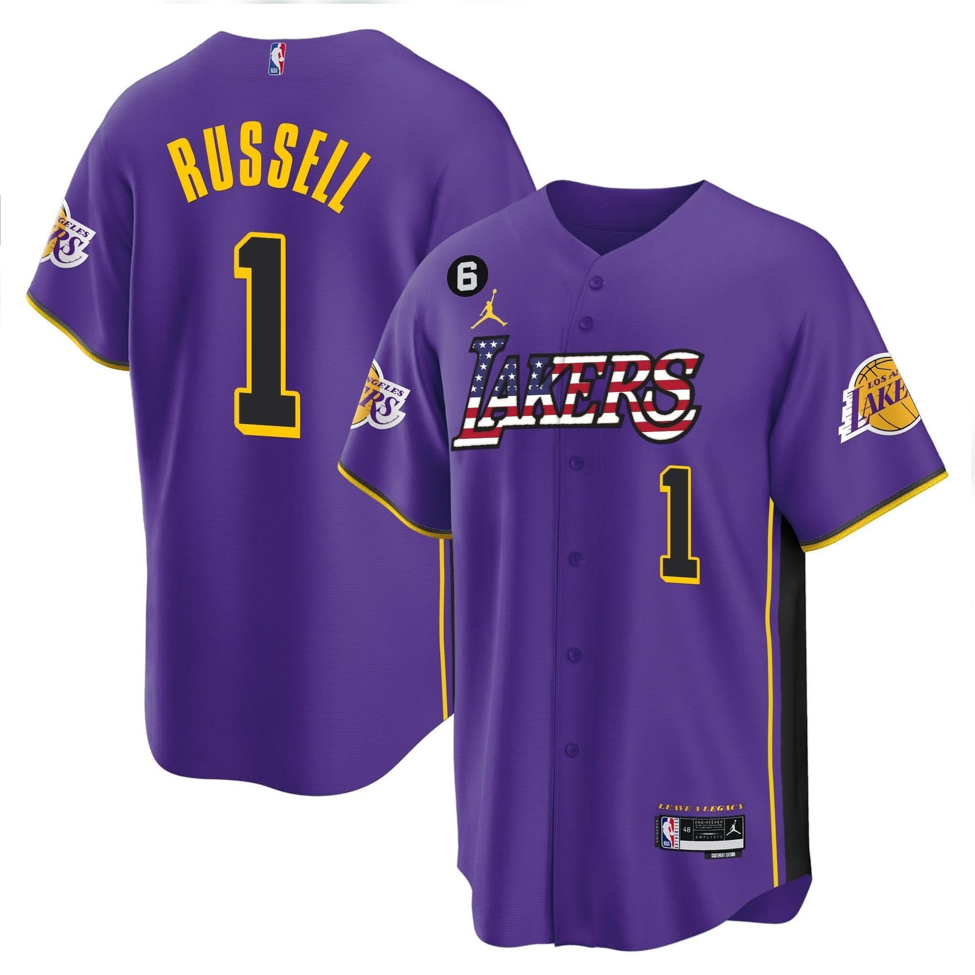 Los Angeles Lakers Flag Baseball Jersey - All Stitched