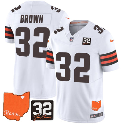 Browns #32 Jim Brown Memorial & Home Patch Vapor Limited Jersey - All Stitched