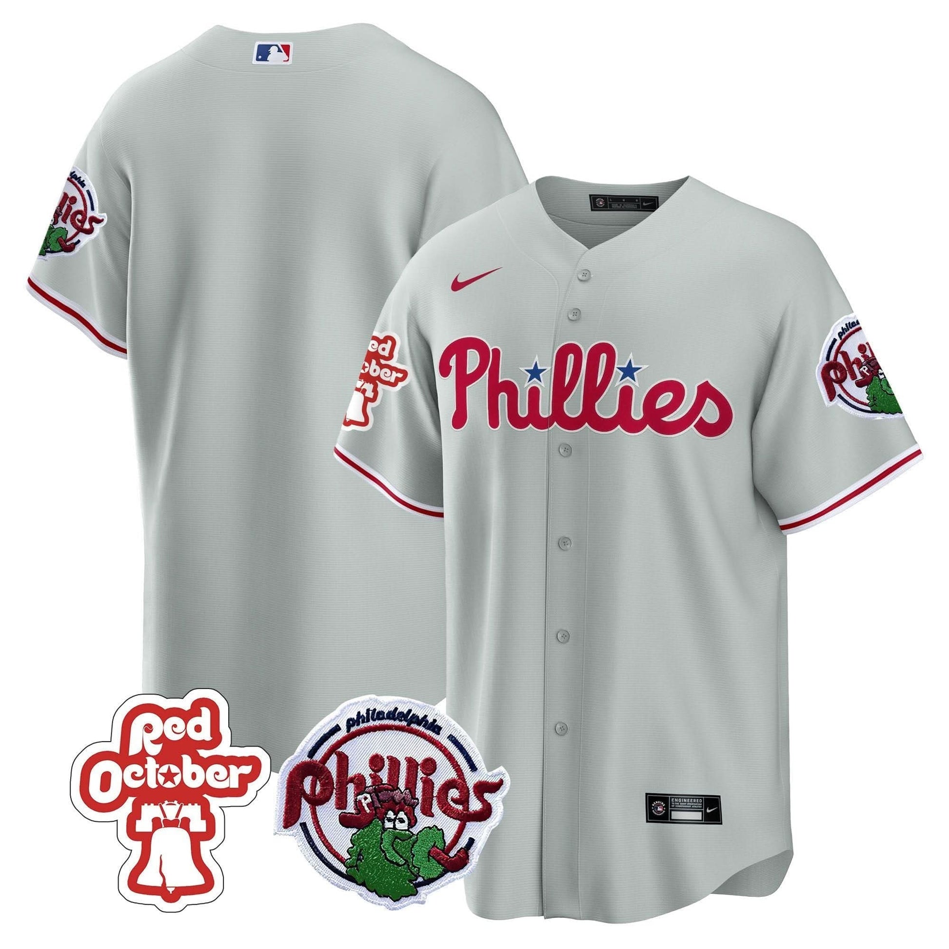 Philadelphia Phillies Red October Patch Cool Base Jersey - All Stitched