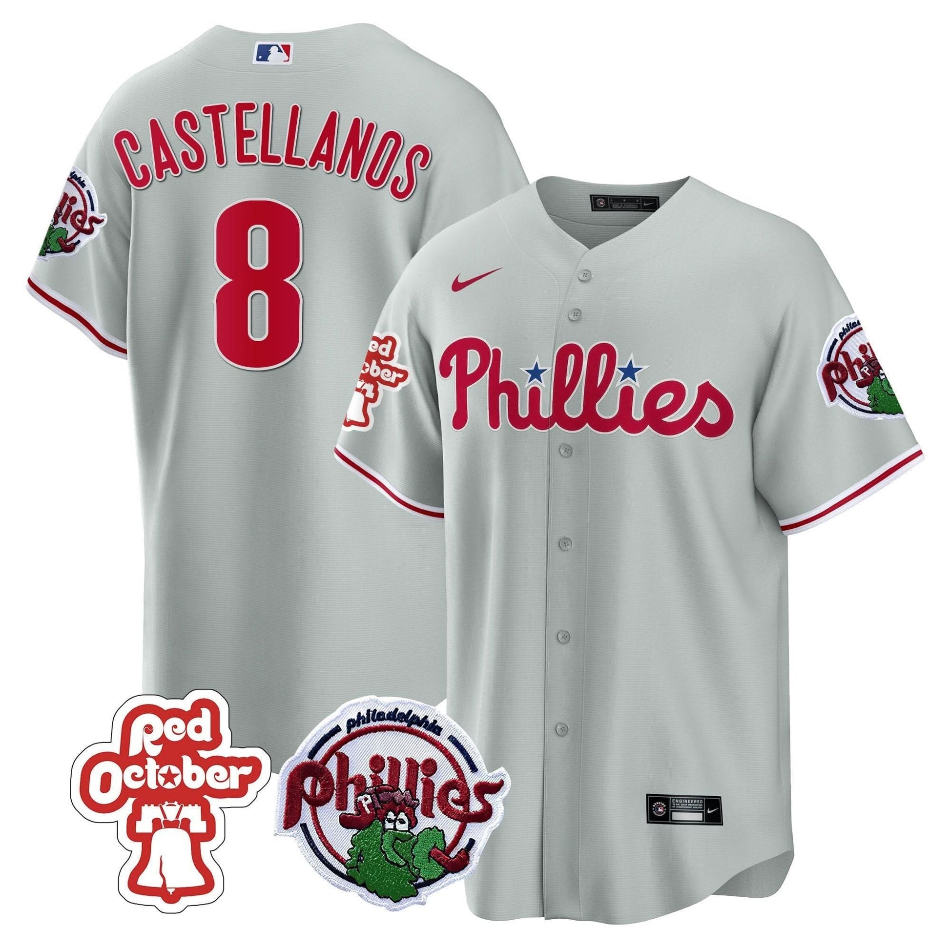 Philadelphia Phillies Red October Patch Cool Base Jersey - All Stitched
