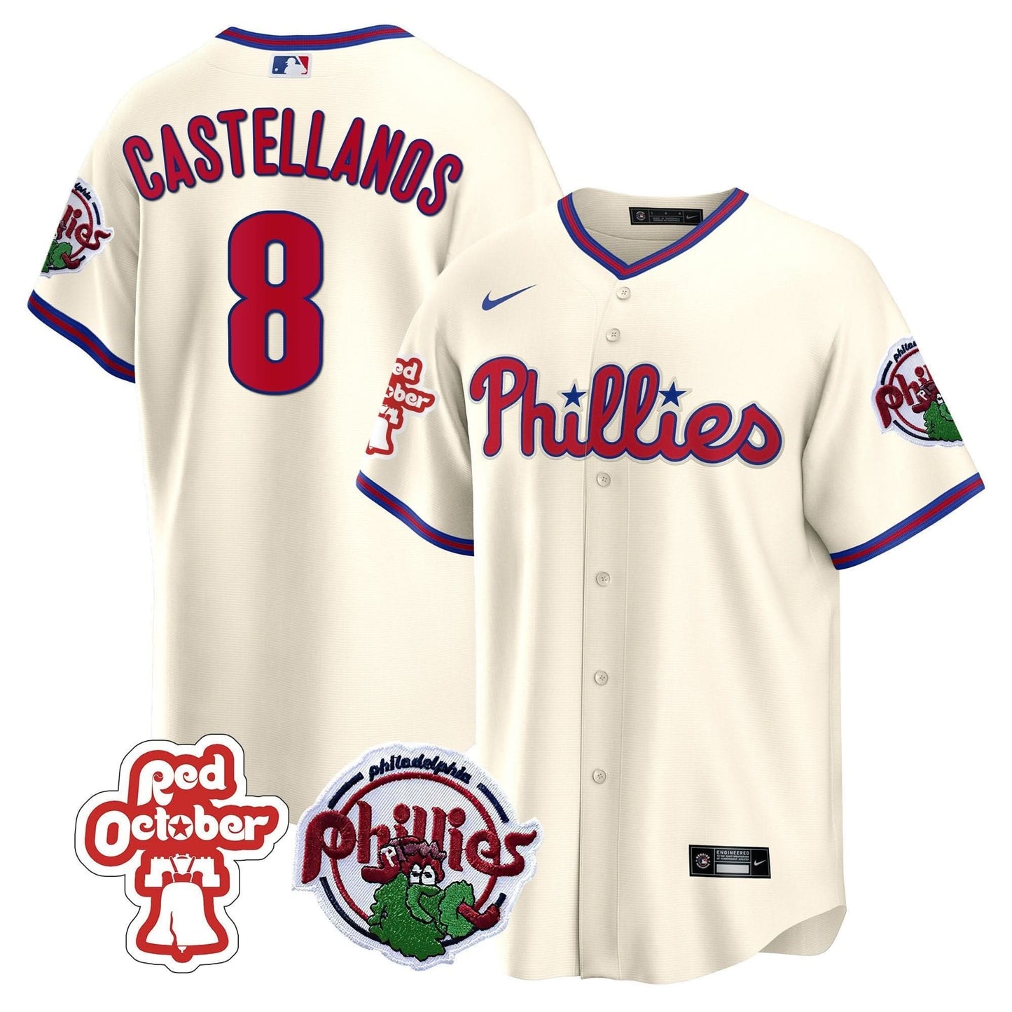 Philadelphia Phillies Red October Patch Cool Base Jersey - All Stitched