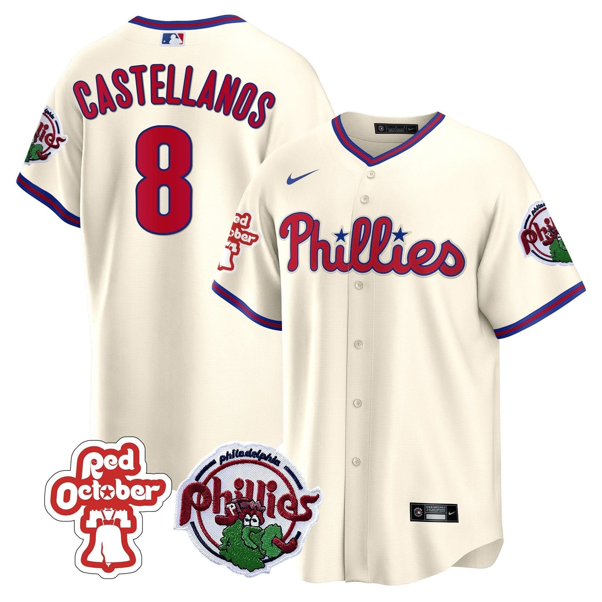 Philadelphia Phillies Red October Patch Cool Base Jersey - All Stitched