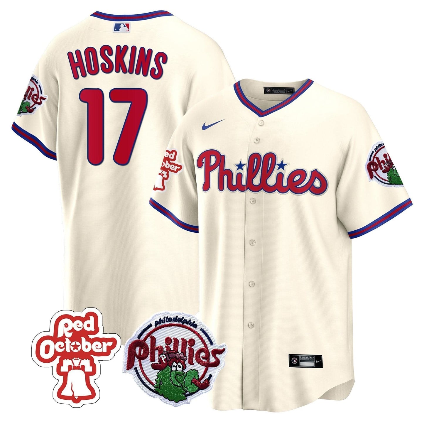 Philadelphia Phillies Red October Patch Cool Base Jersey - All Stitched