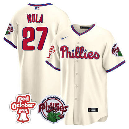 Philadelphia Phillies Red October Patch Cool Base Jersey - All Stitched
