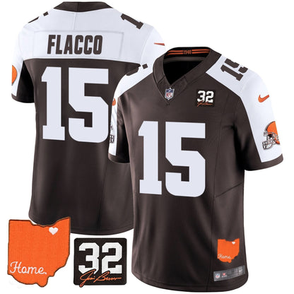 Browns #32 Jim Brown Memorial & Home Patch Vapor Limited Jersey - All Stitched