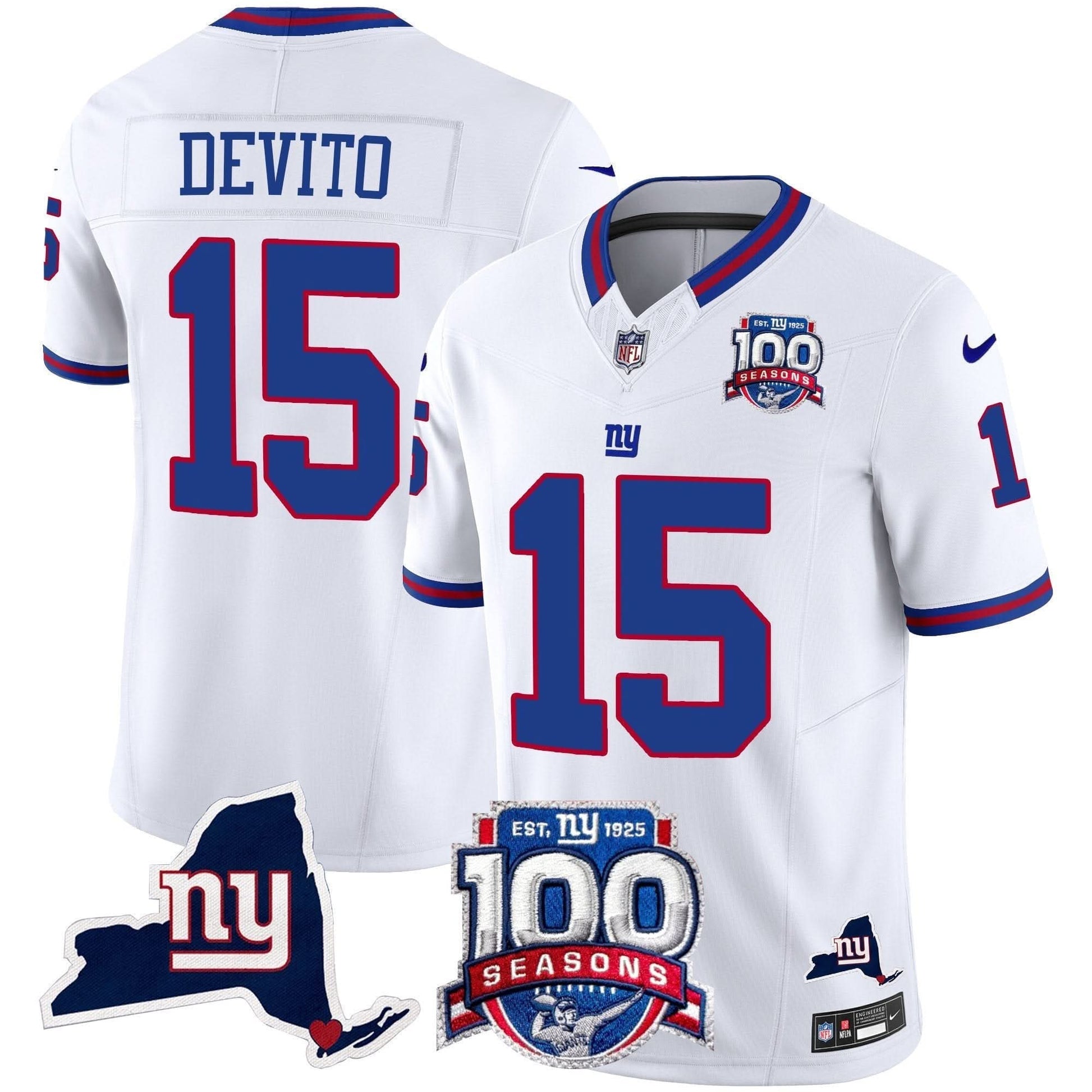 New York Giants 100th Season & State Patch Vapor Limited Jersey - All Stitched