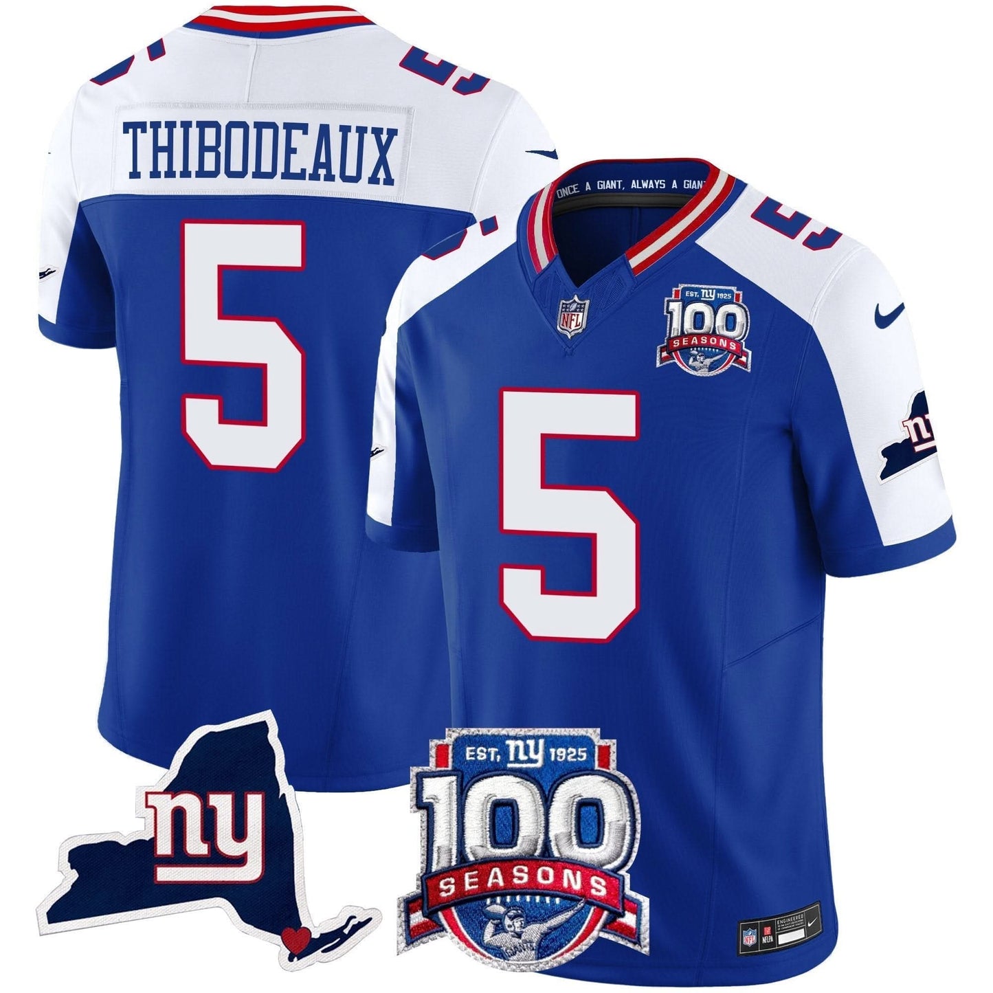 New York Giants 100th Season & State Patch Vapor Limited Jersey - All Stitched