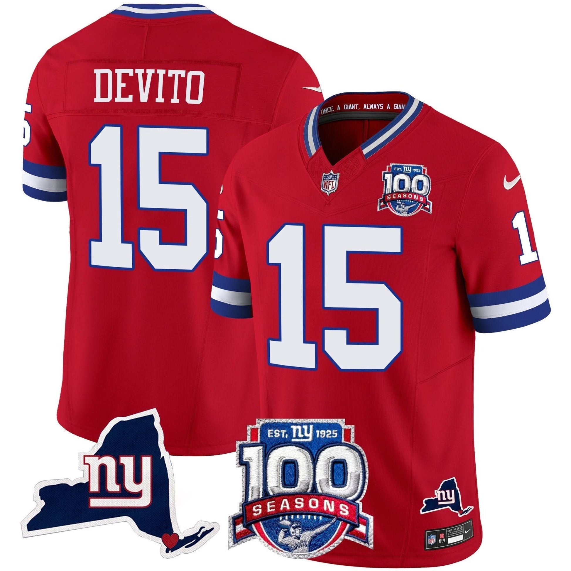 New York Giants 100th Season & State Patch Vapor Limited Jersey - All Stitched