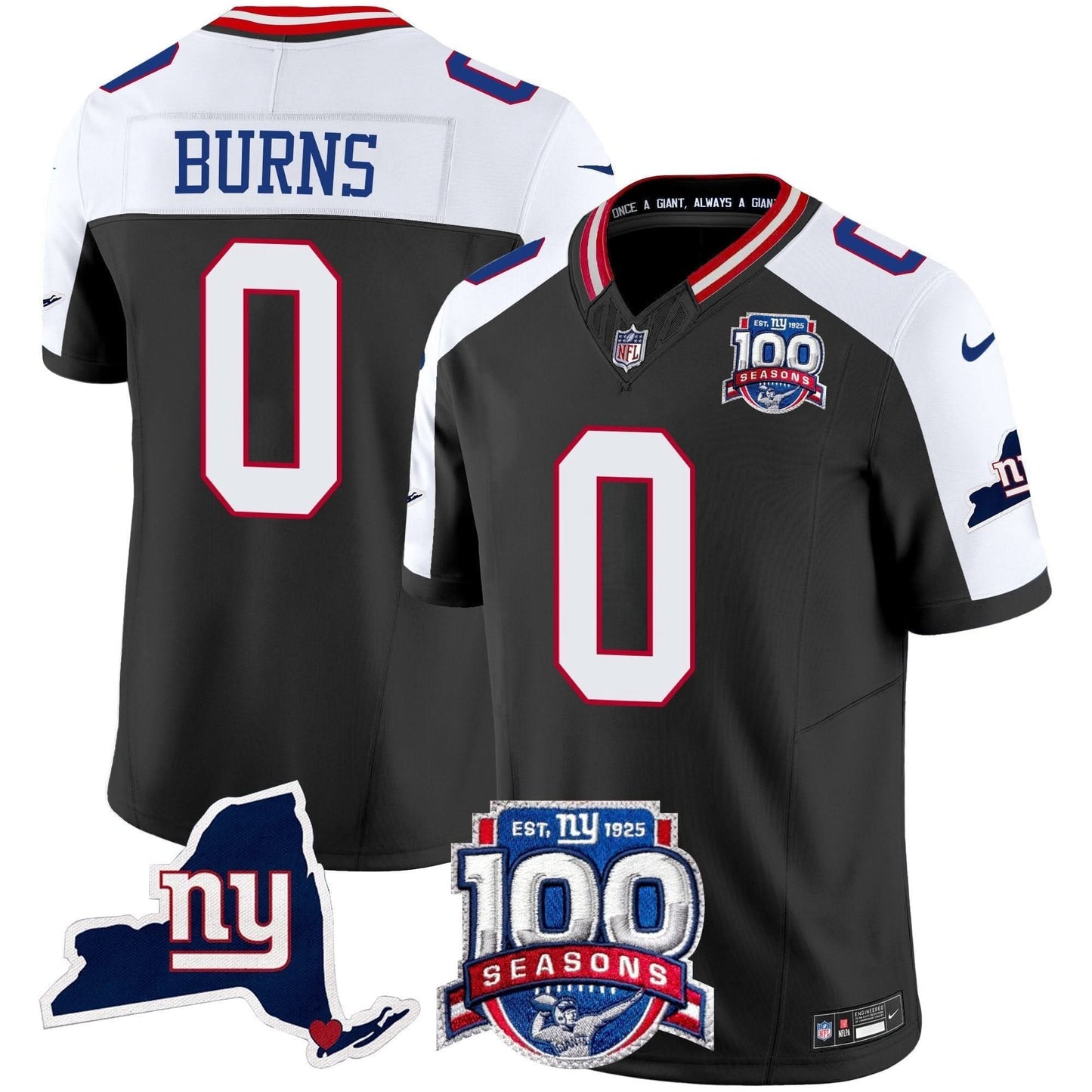 New York Giants 100th Season & State Patch Vapor Limited Jersey - All Stitched