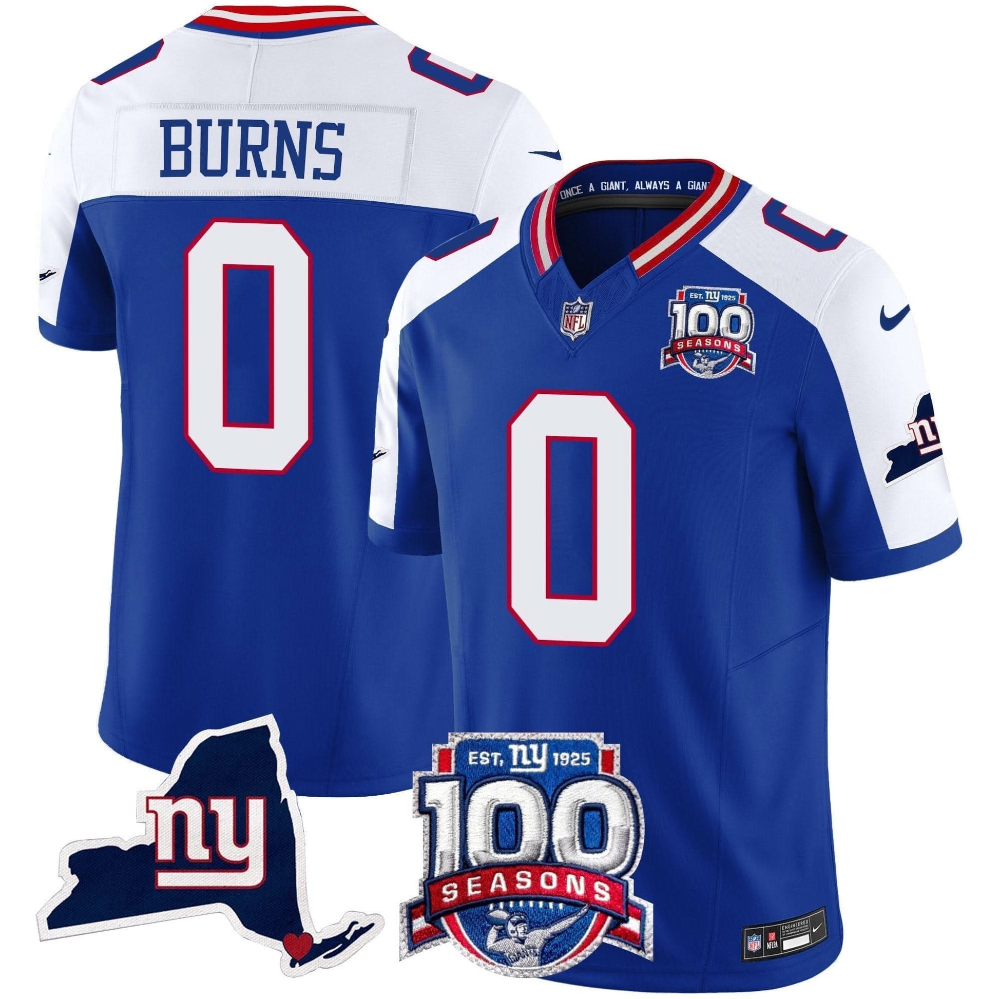 New York Giants 100th Season & State Patch Vapor Limited Jersey - All Stitched