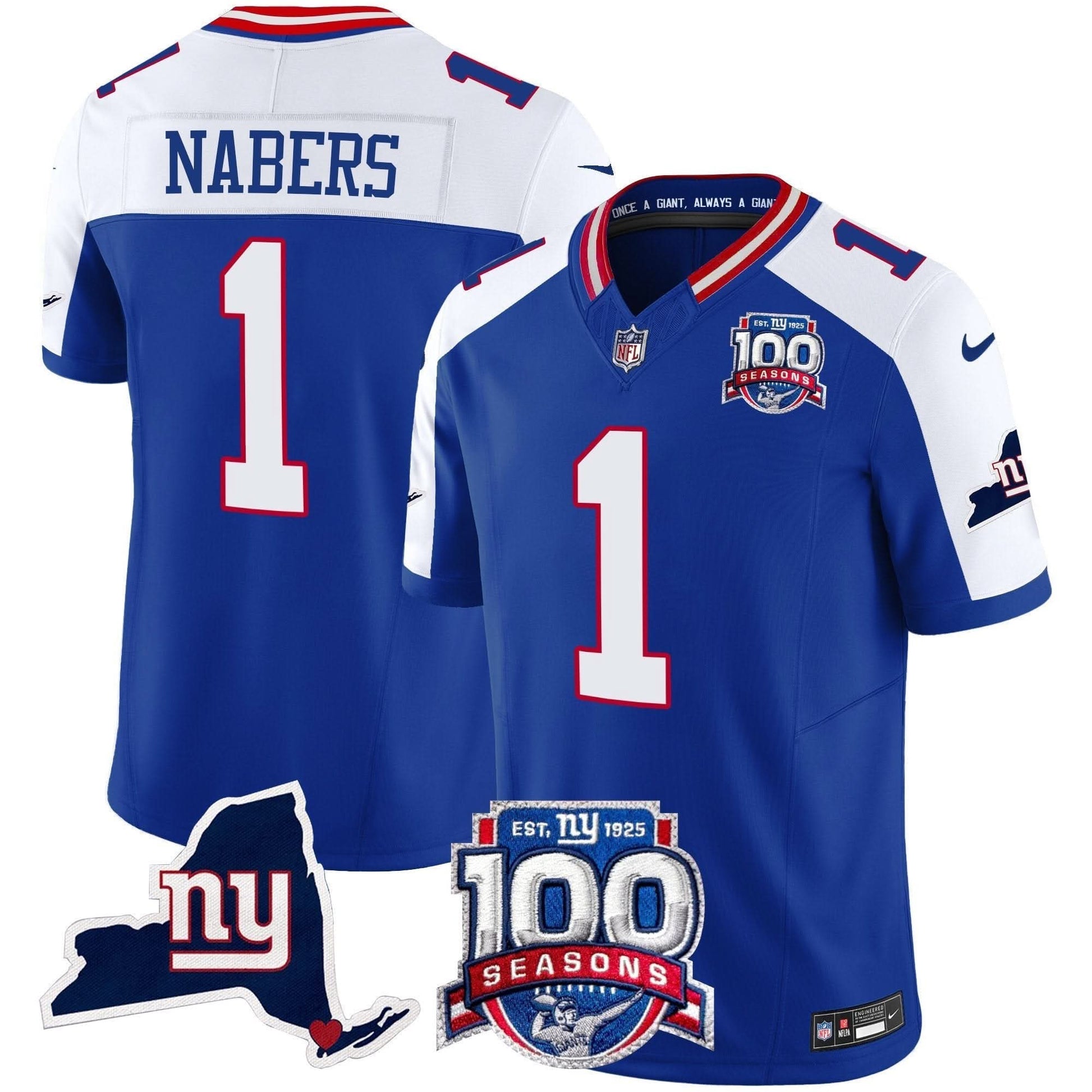 New York Giants 100th Season & State Patch Vapor Limited Jersey - All Stitched